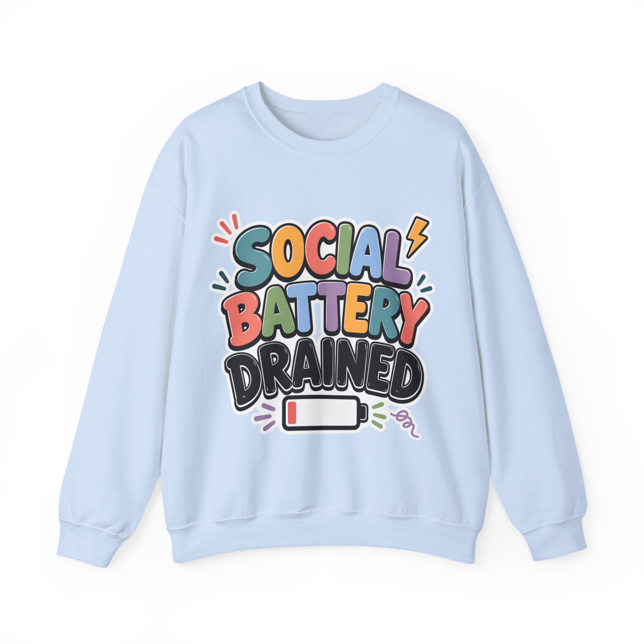 Social Battery Drained Crewneck Sweatshirt | Funny Introvert Sweatshirt | Low Battery Graphic Pullover | Mental Health Humor | Unisex Gift