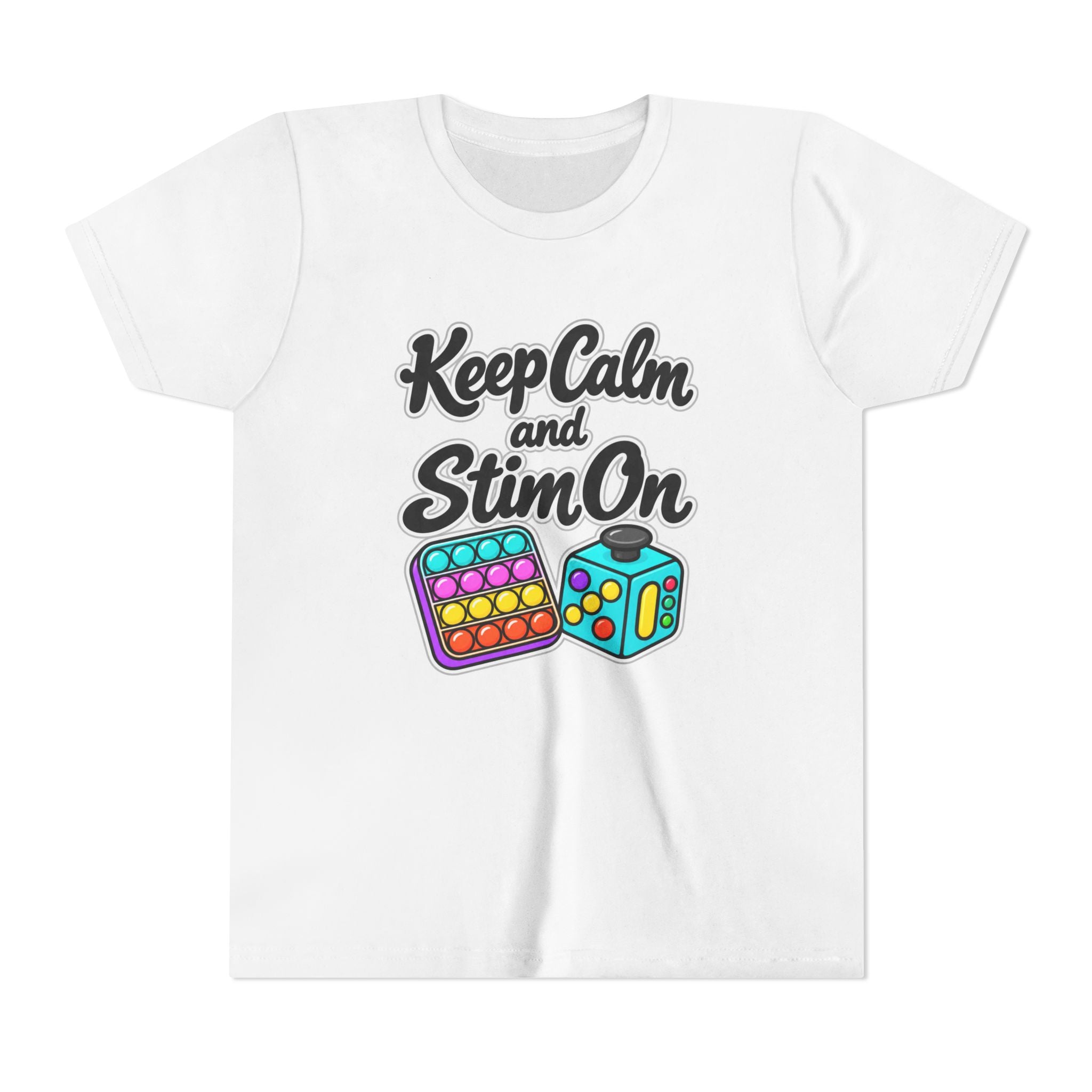 Keep Calm and Stim On Youth Shirt Autism Sensory T Shirt Neurodivergent Kids Tee Fidget Toy Gift Special Needs Awareness