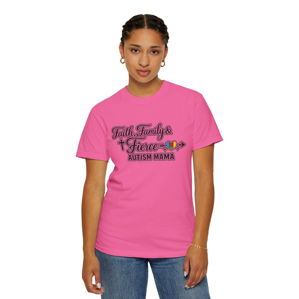 Faith Family Fierce Autism Mama Shirt, Autism Mom T-Shirt, Christian Autism Mom Gift, Fierce Mama Tee, Special Needs Mom Shirt