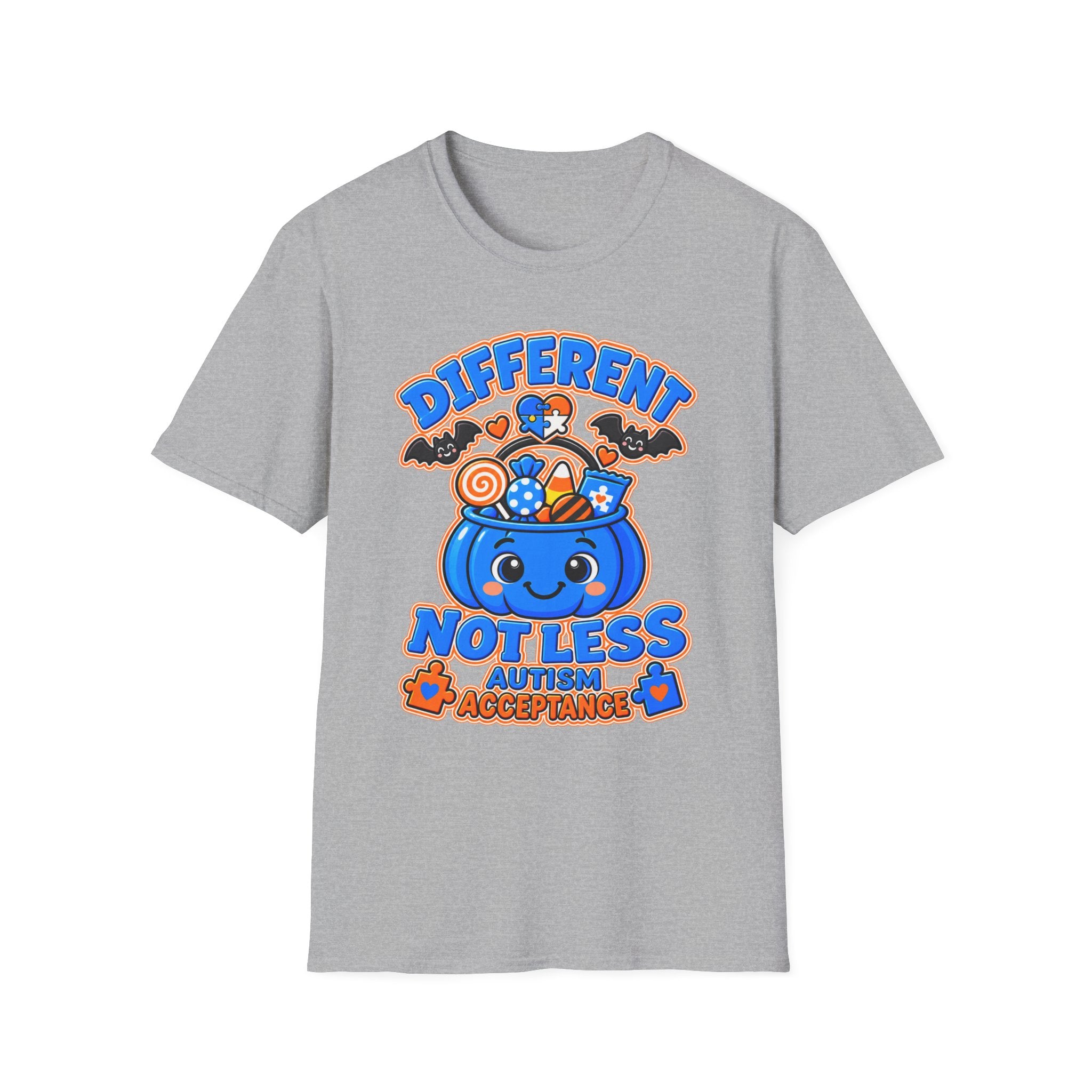 Different Not Less Halloween Shirt, Autism Acceptance Pumpkin Tee, Halloween Autism Awareness T-Shirt, Trick or Treat Bucket Gift