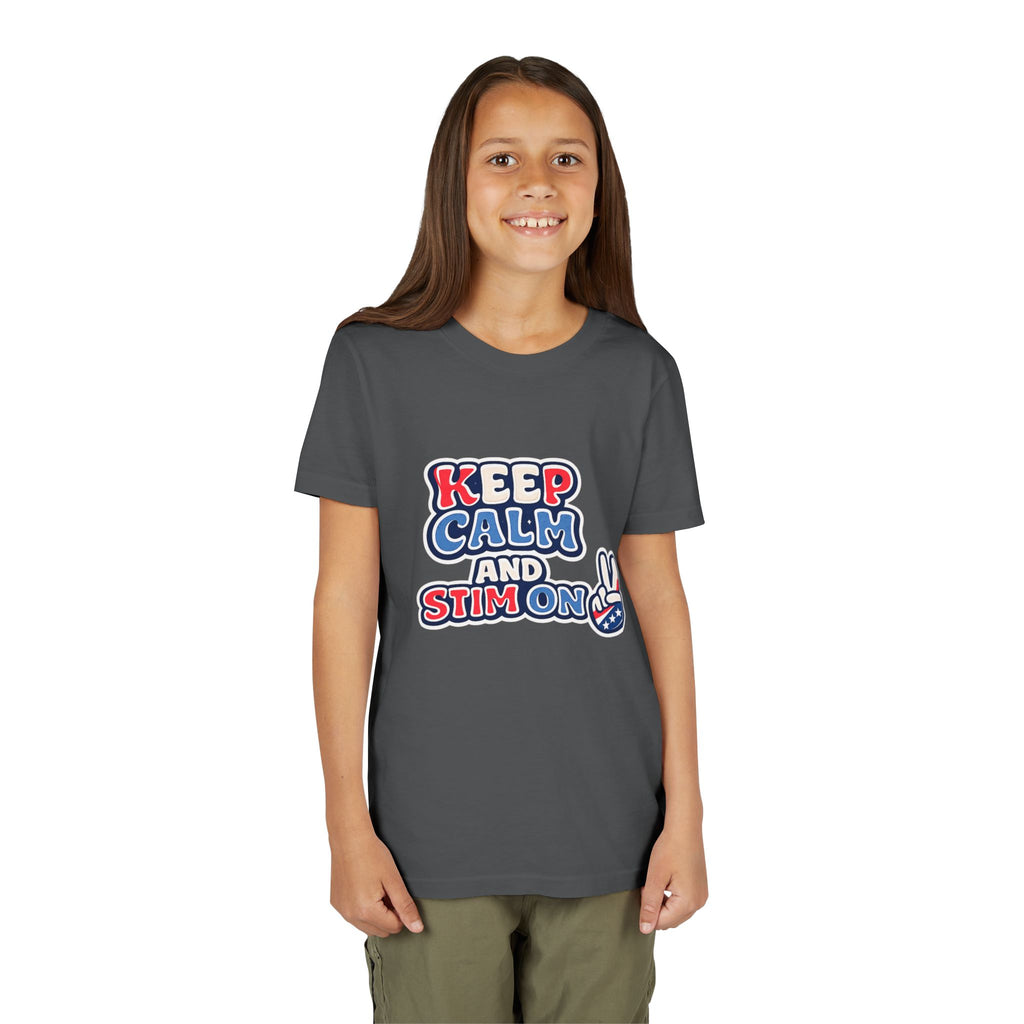 Keep Calm and Stim On Youth Shirt Autism Awareness T Shirt Peace Sign Tee Neurodivergent Kids Sensory Shirt Special Needs Gift