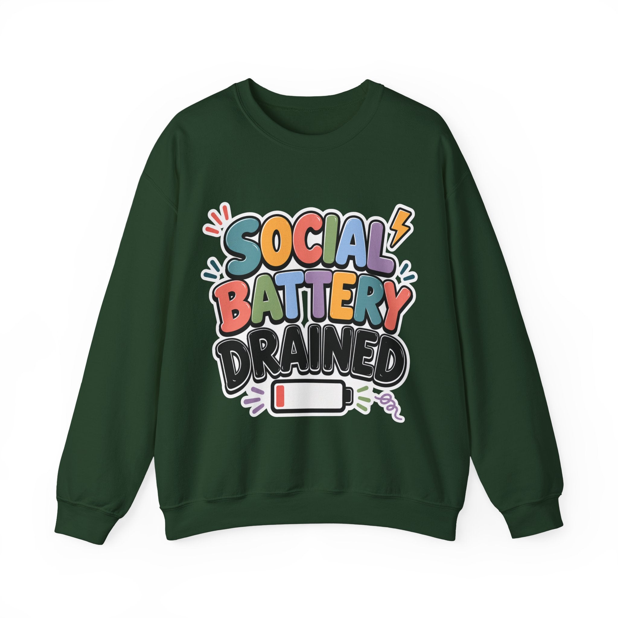 Social Battery Drained Crewneck Sweatshirt | Funny Introvert Sweatshirt | Low Battery Graphic Pullover | Mental Health Humor | Unisex Gift