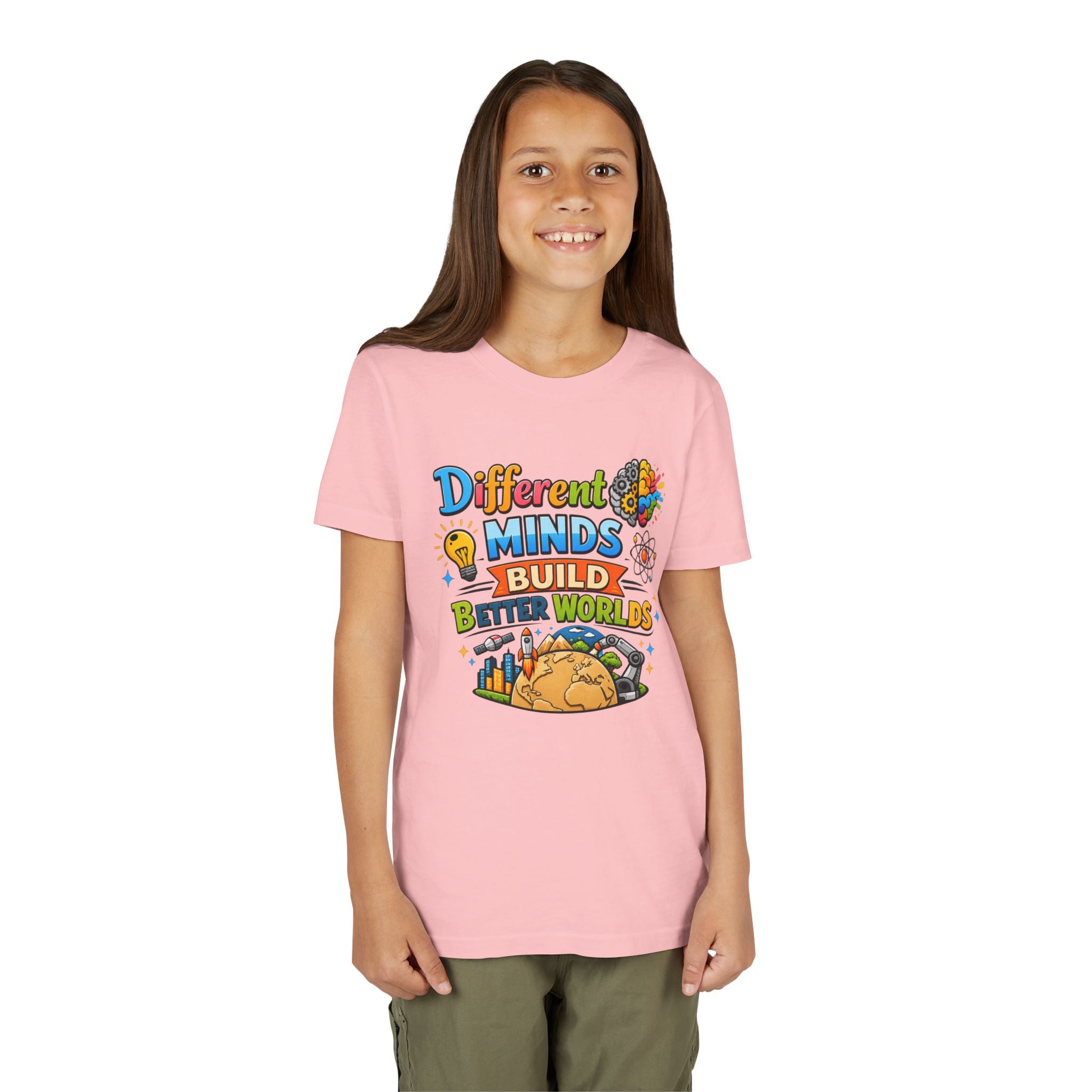 Different Minds Build Better Worlds Youth Tee | STEM, Creativity, Inclusion