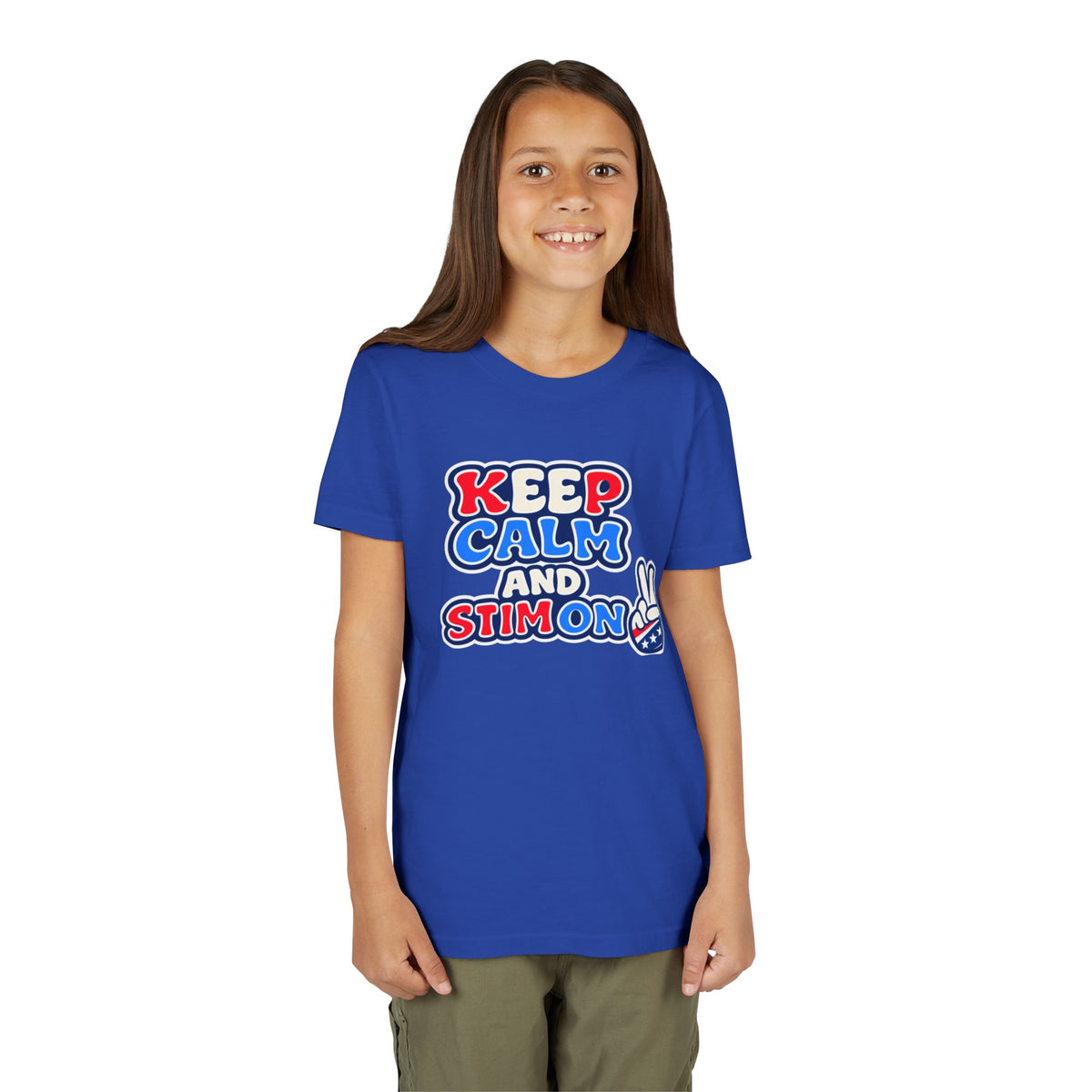 Keep Calm and Stim On Youth Shirt Autism Awareness T Shirt Peace Sign Tee Neurodivergent Kids Sensory Shirt Special Needs Gift