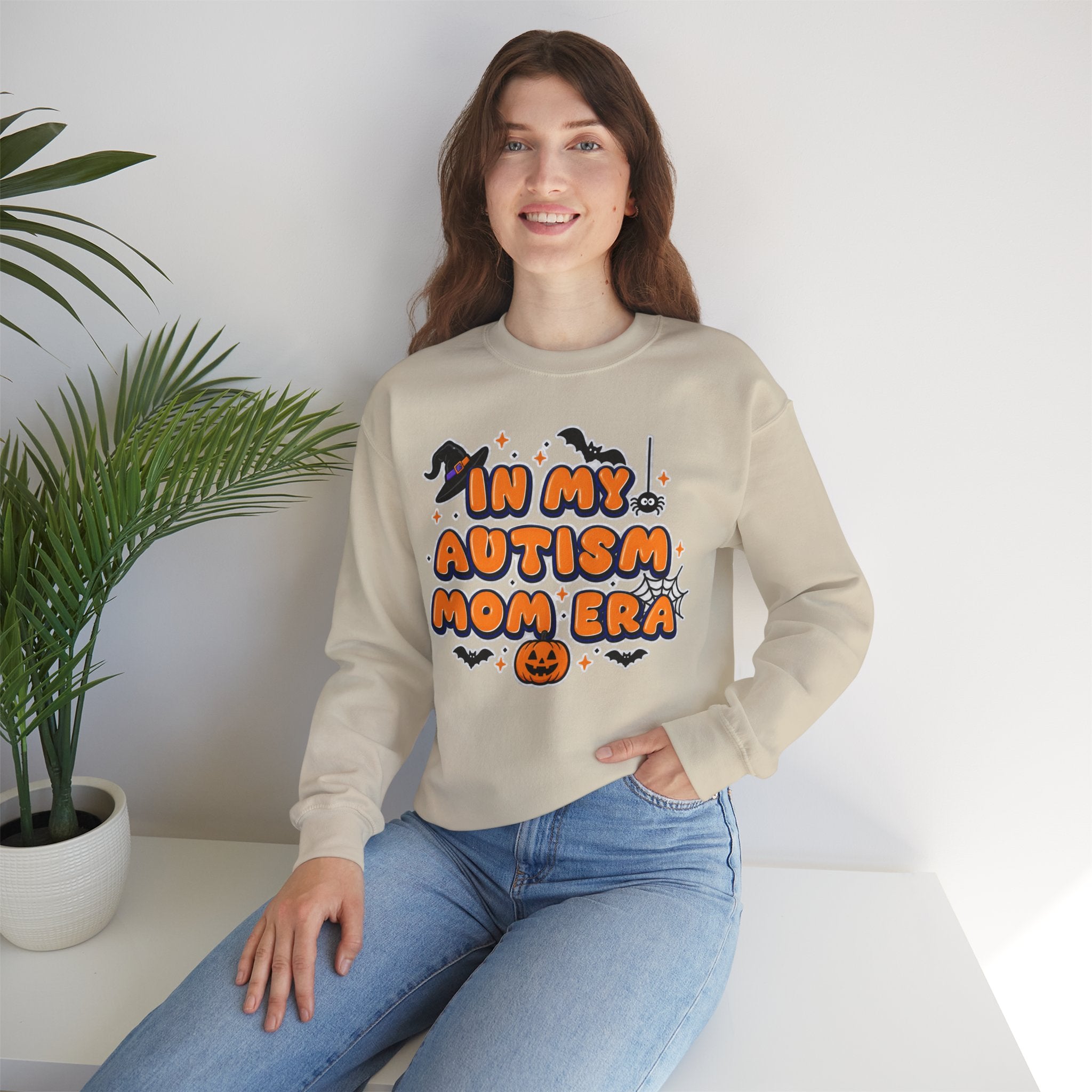 In My Autism Mom Era Sweatshirt, Halloween Pumpkin Bats Witch Hat Crewneck, Autism Awareness Fall Shirt, Autism Mom Halloween Gift