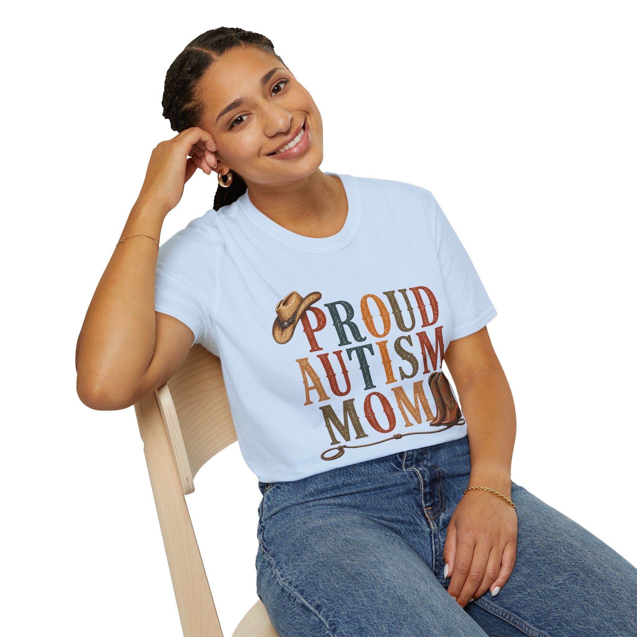 Proud Autism Mom T-Shirt — Rustic Western Cowboy Hat & Boots Design