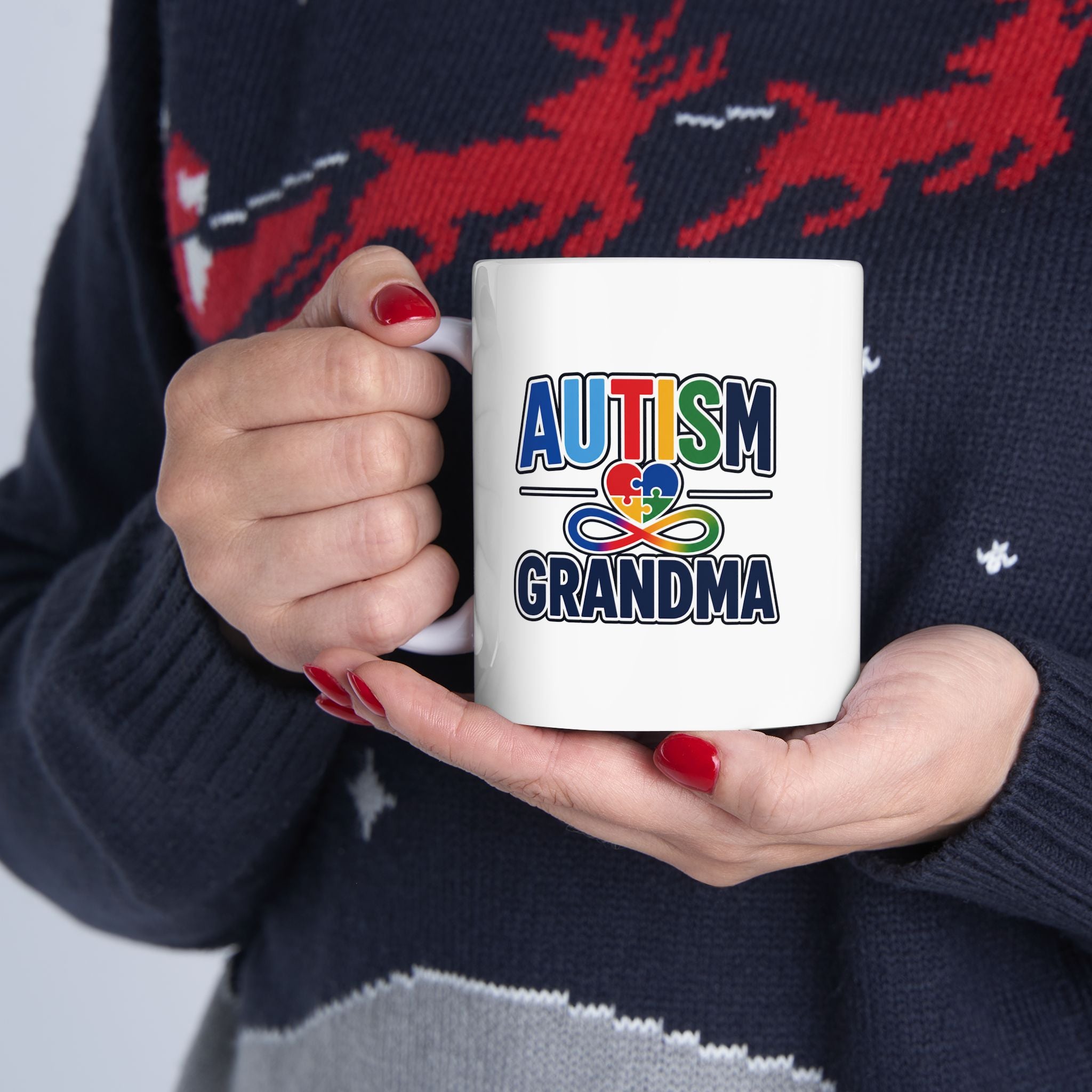Autism Grandma Alaska Mug | Alaska State Outline Coffee Mug | Puzzle Heart Infinity Design | Autism Awareness & Acceptance Gift