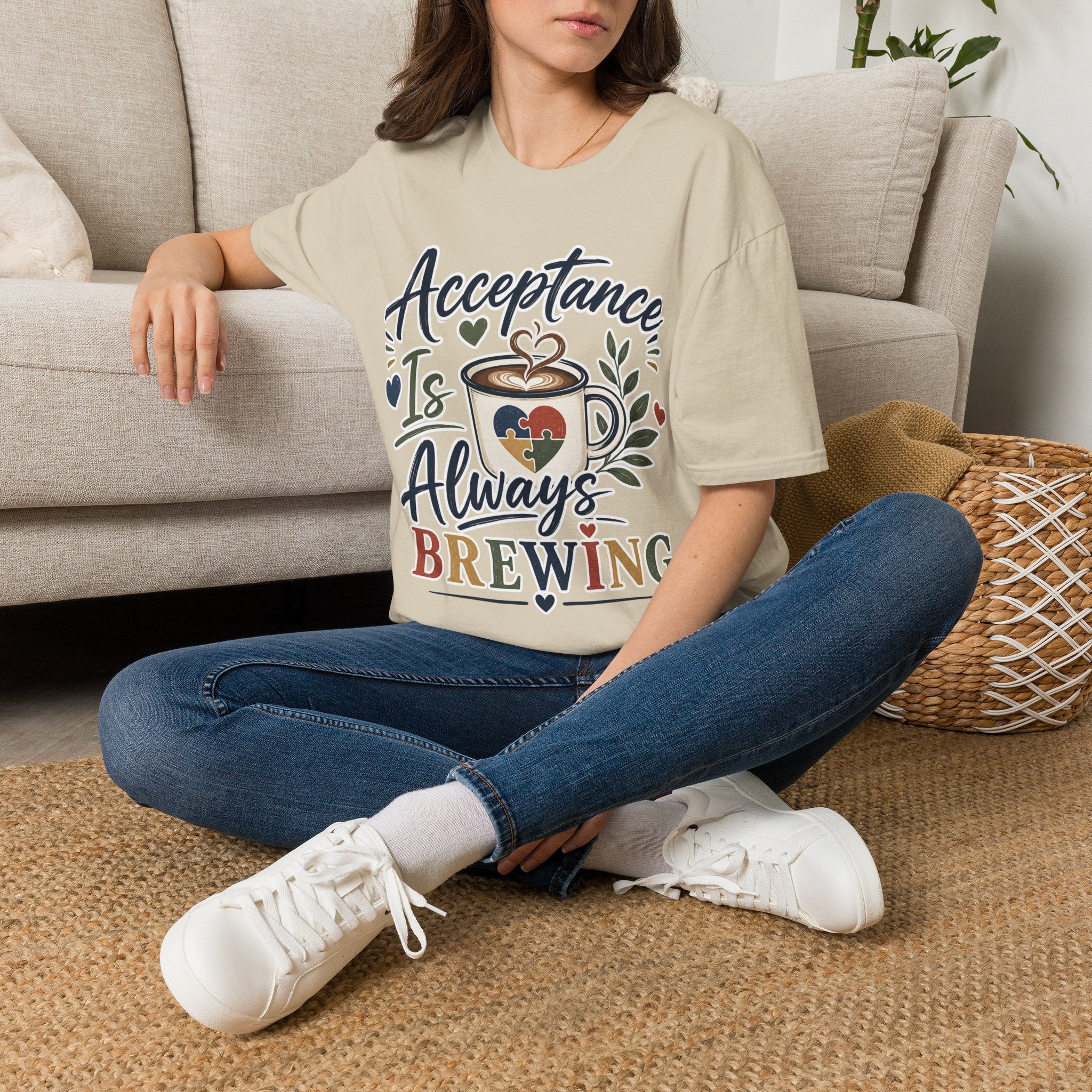Acceptance Is Always Brewing Shirt | Coffee Lover T-Shirt | Autism Acceptance Tee | Inclusive Graphic Shirt | Barista Gift