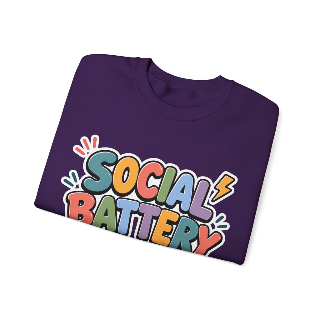 Social Battery Drained Crewneck Sweatshirt | Funny Introvert Sweatshirt | Low Battery Graphic Pullover | Mental Health Humor | Unisex Gift