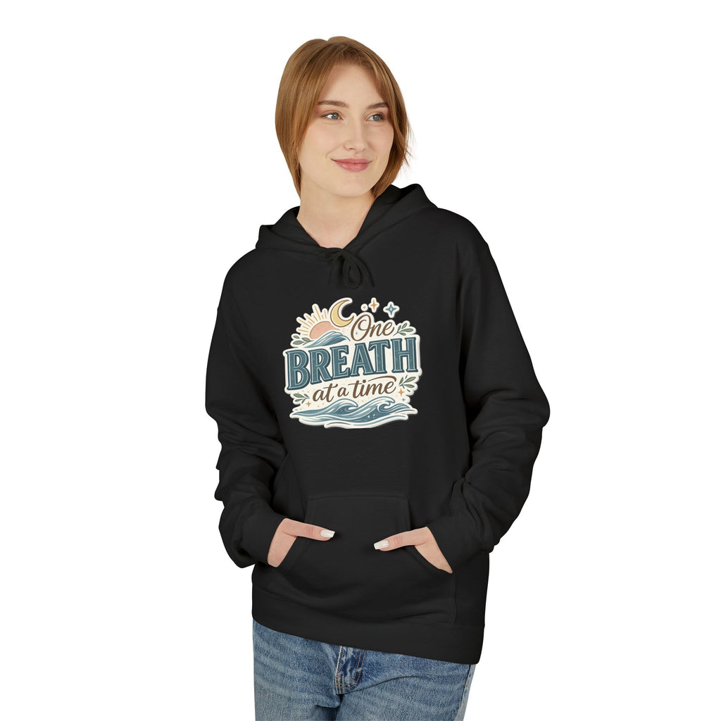 One Breath at a Time Hoodie | Ocean Waves Sun Illustration
