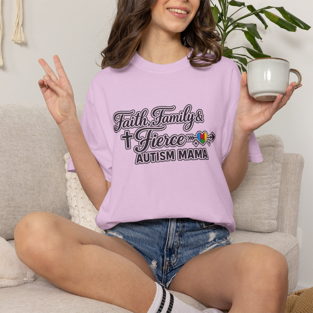 Faith Family Fierce Autism Mama Shirt, Autism Mom T-Shirt, Christian Autism Mom Gift, Fierce Mama Tee, Special Needs Mom Shirt