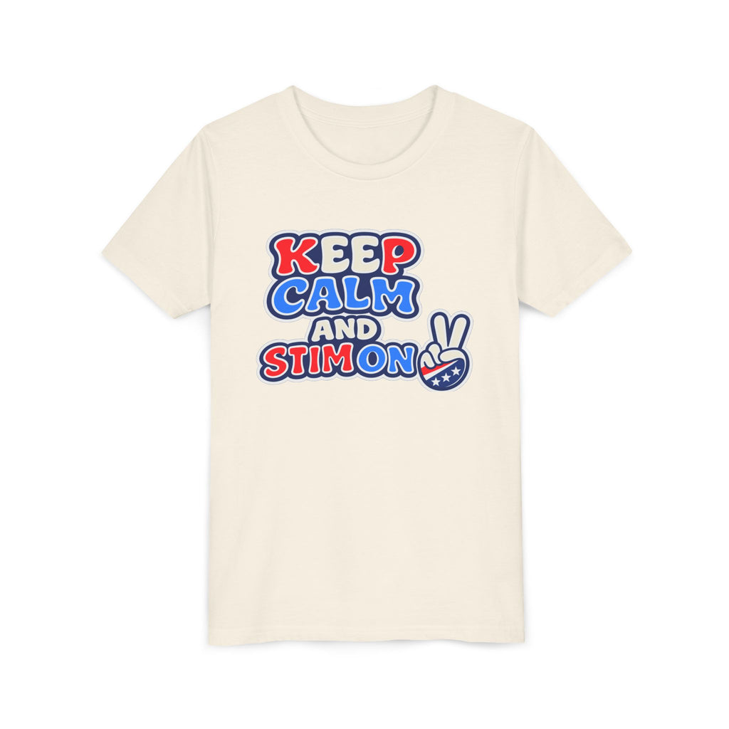Keep Calm and Stim On Youth Shirt Autism Awareness T Shirt Peace Sign Tee Neurodivergent Kids Sensory Shirt Special Needs Gift