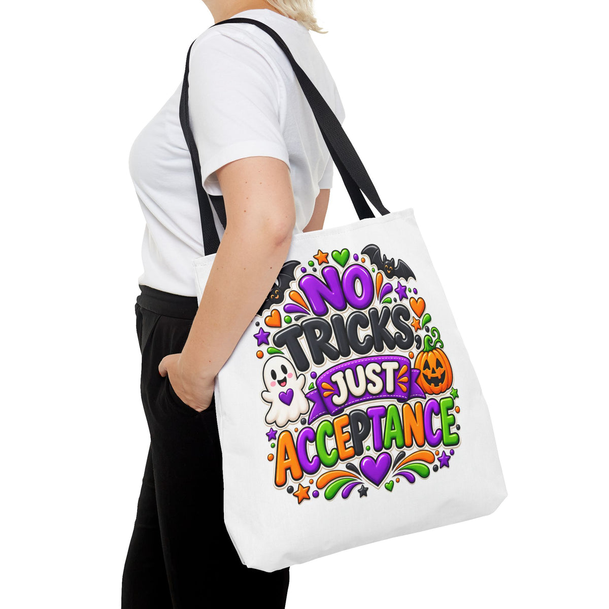 No Tricks Just Acceptance Tote Bag, Halloween Autism Awareness Bag, Autism Acceptance Canvas Tote, Inclusive Halloween Gift
