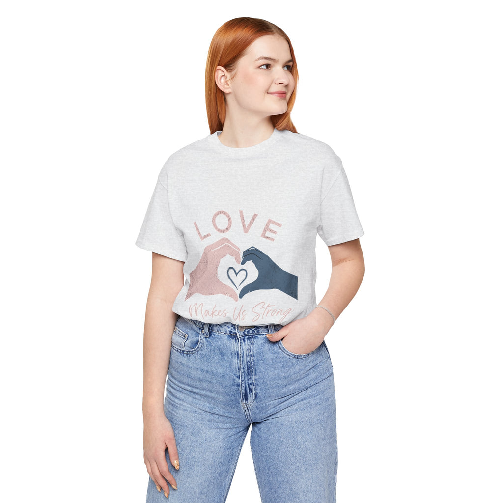 Love Makes Us Strong Autism Acceptance T-Shirt | Heart Hands Tee