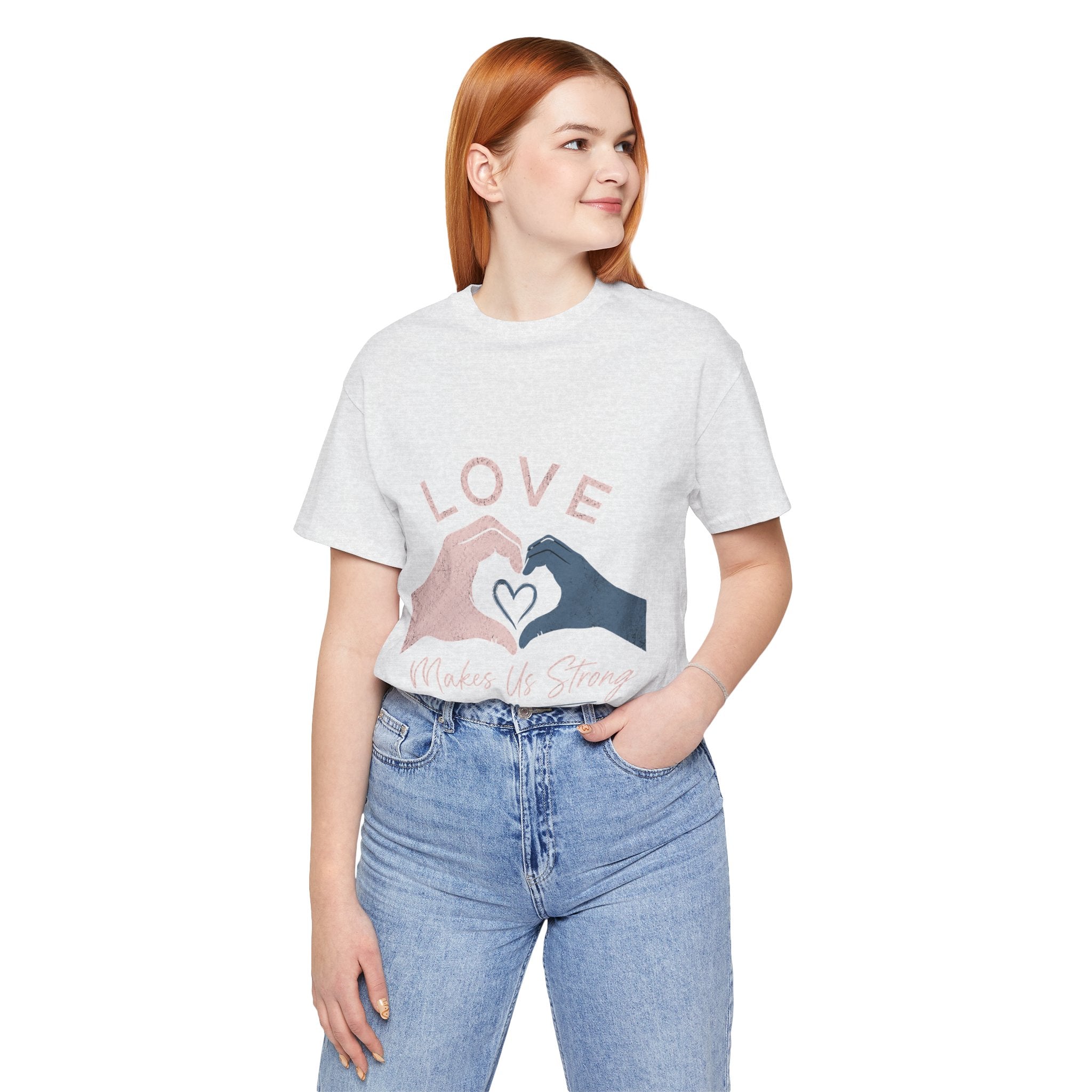 Love Makes Us Strong Autism Acceptance T-Shirt | Heart Hands Tee