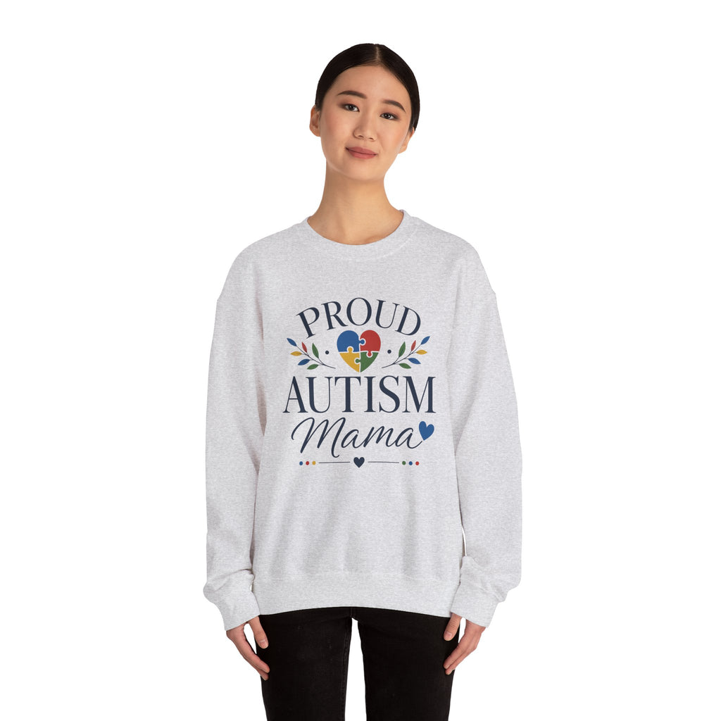 Proud Autism Mama Sweatshirt | Autism Awareness Heart Puzzle Design