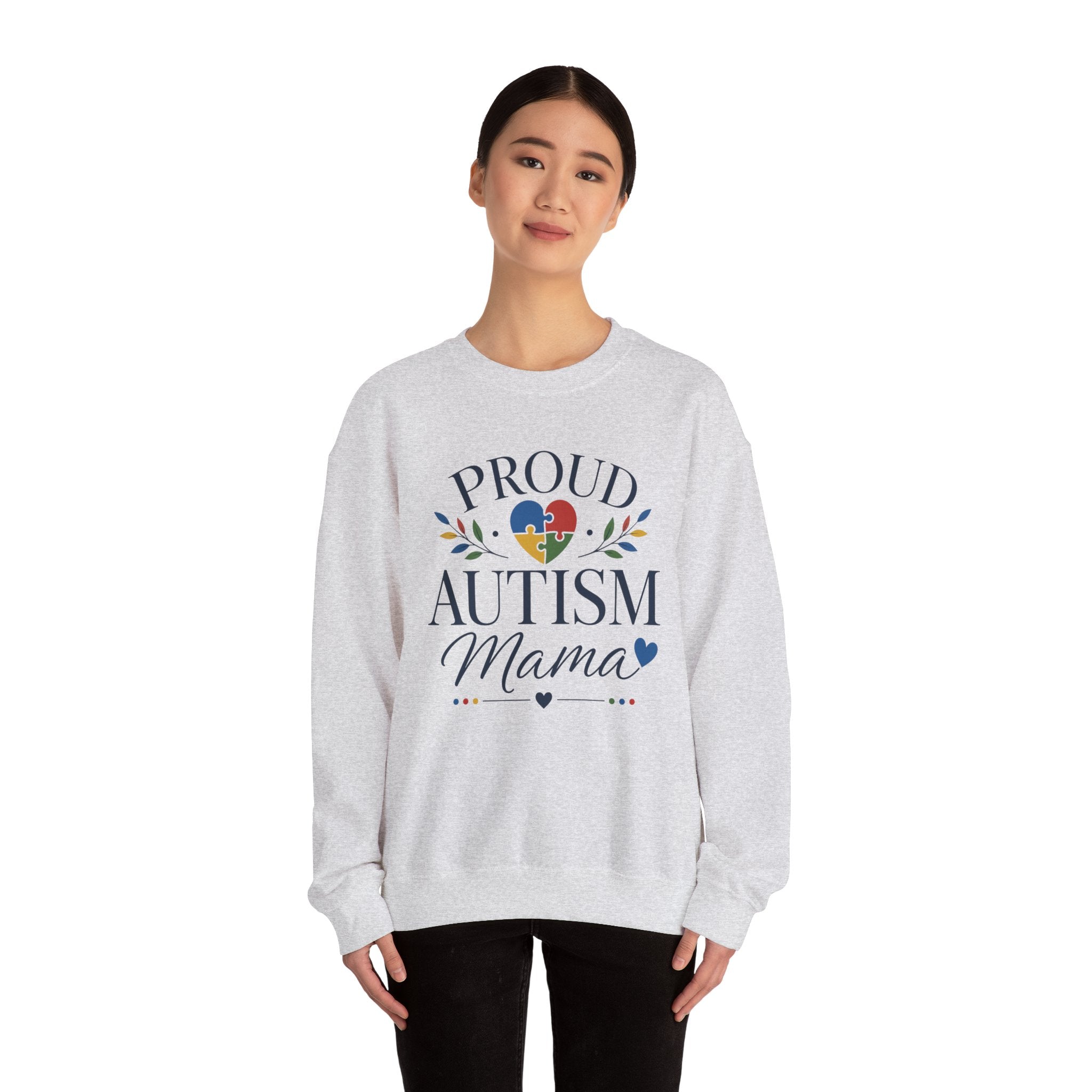 Proud Autism Mama Sweatshirt | Autism Awareness Heart Puzzle Design