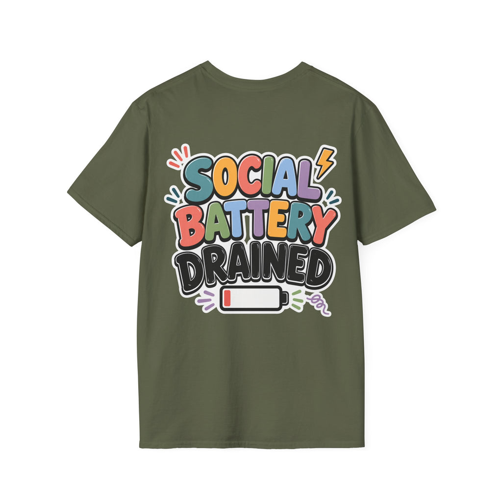 Social Battery Drained Shirt | Funny Introvert T-Shirt | Social Anxiety Graphic Tee | Mental Health Humor Shirt | Unisex Gift