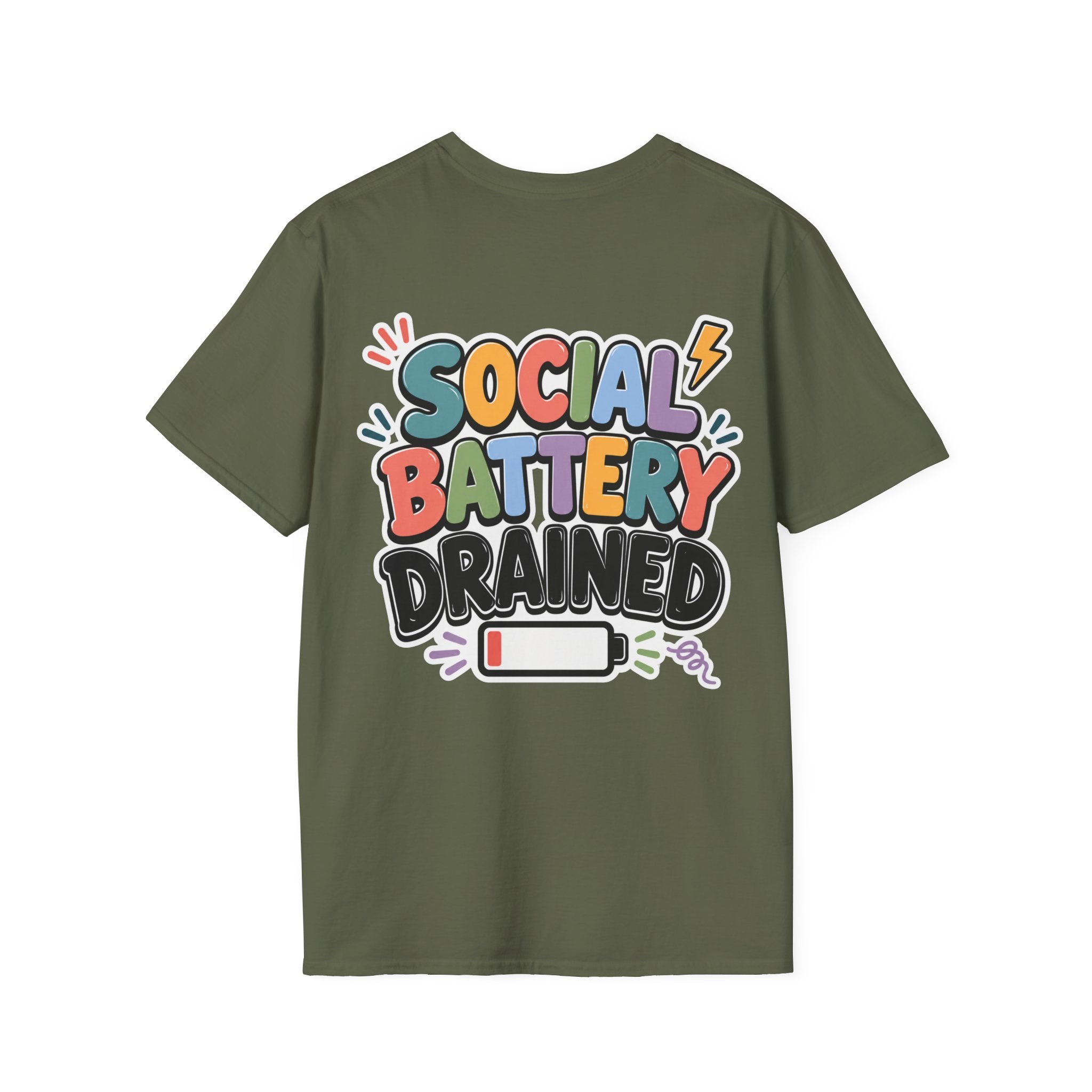 Social Battery Drained Shirt | Funny Introvert T-Shirt | Social Anxiety Graphic Tee | Mental Health Humor Shirt | Unisex Gift