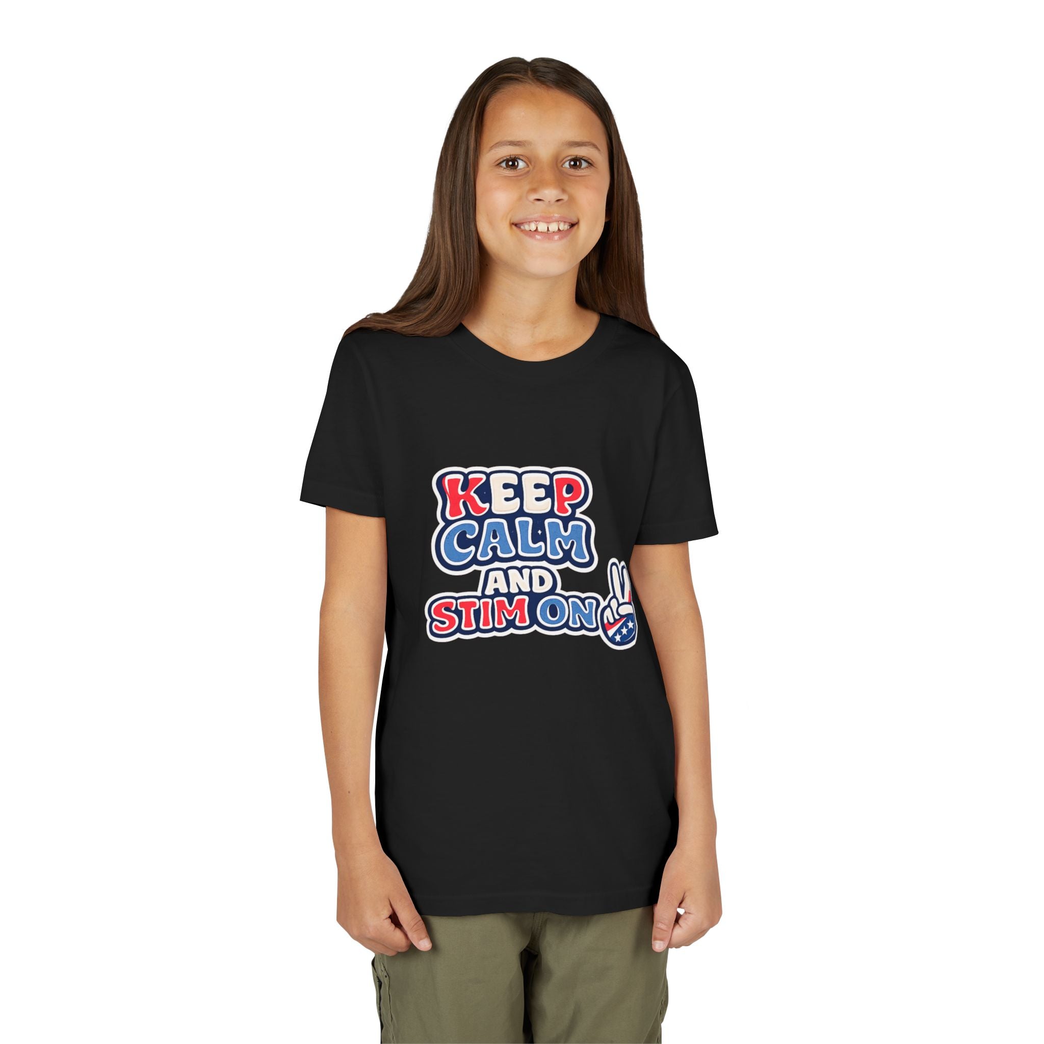 Keep Calm and Stim On Youth Shirt Autism Awareness T Shirt Peace Sign Tee Neurodivergent Kids Sensory Shirt Special Needs Gift