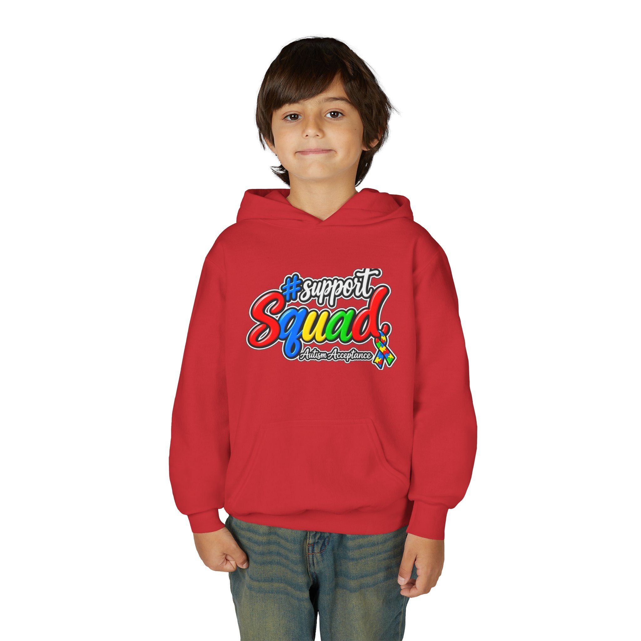 Support Squad Youth Hoodie, Autism Awareness Colorful Script Sweatshirt, Autism Acceptance Hoodie, Matching Family Squad Gift