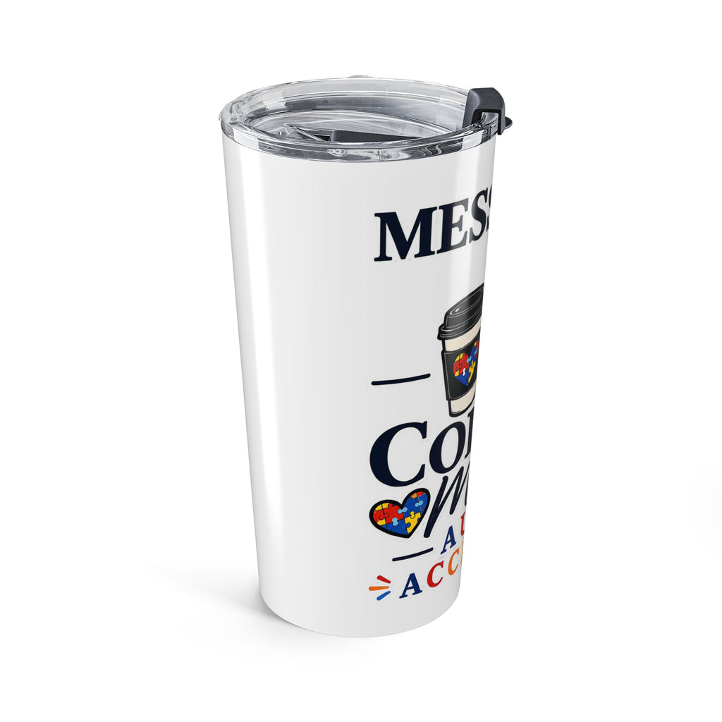 Autism Acceptance Coffee Mom 20oz Tumbler | Messy Bun Travel Mug | Puzzle Heart Insulated Cup | Special Needs Mom Gift