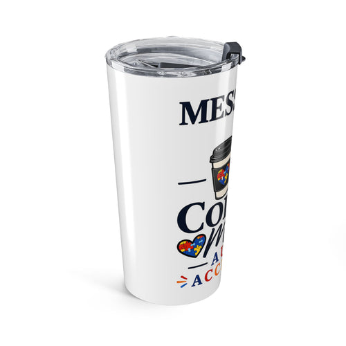 Autism Acceptance Coffee Mom 20oz Tumbler | Messy Bun Travel Mug | Puzzle Heart Insulated Cup | Special Needs Mom Gift