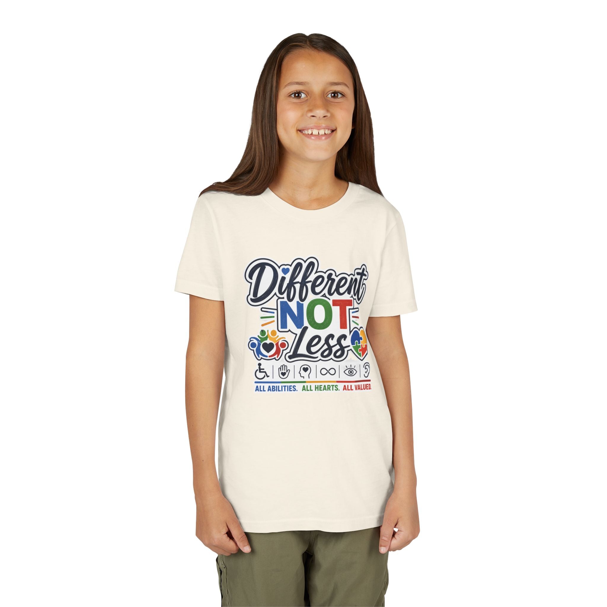 Youth Tee — "Different Not Less" Inclusive Pride Autism Awareness Shirt