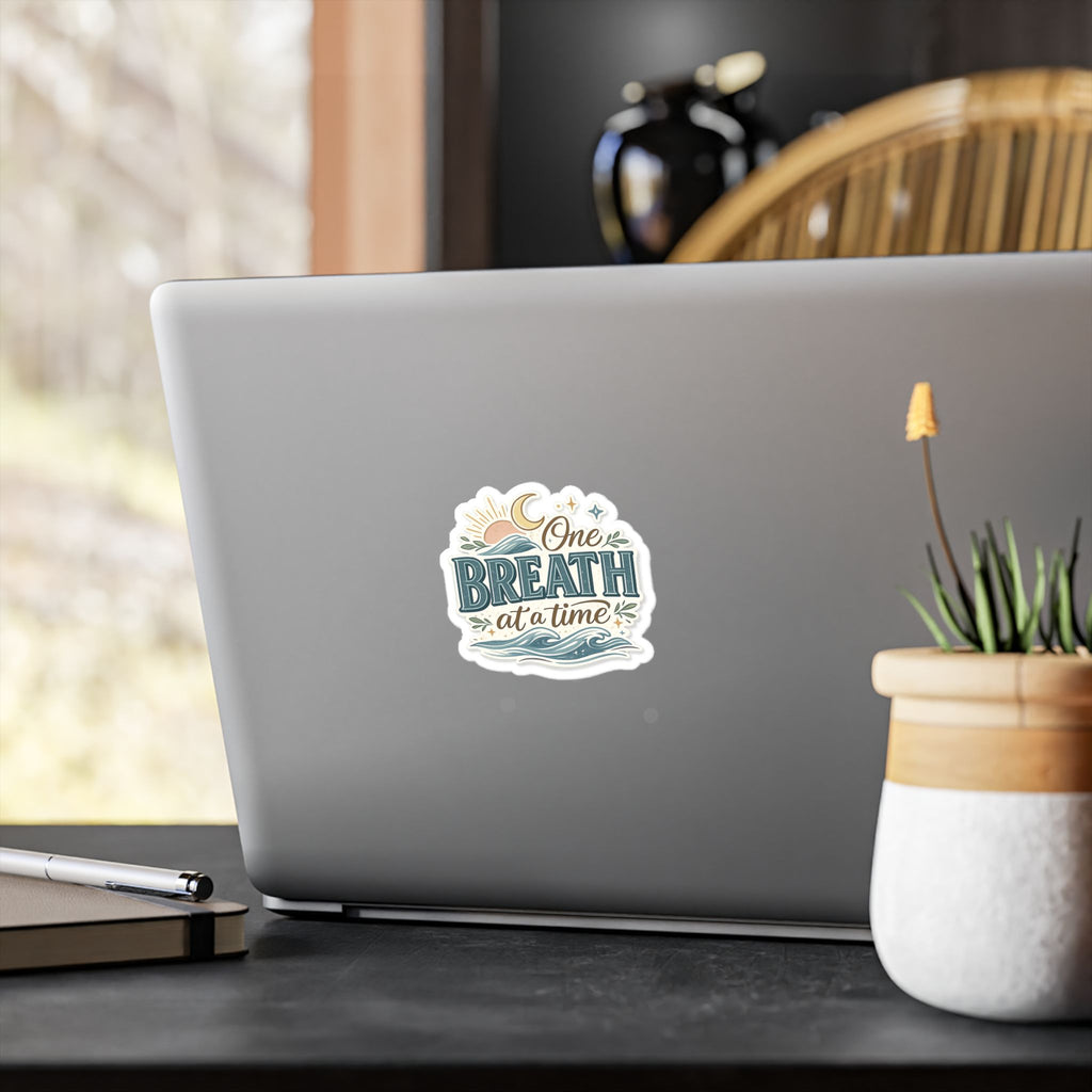One Breath at a Time Kiss-Cut Vinyl Decal | Calm Waves Sun & Moon Sticker