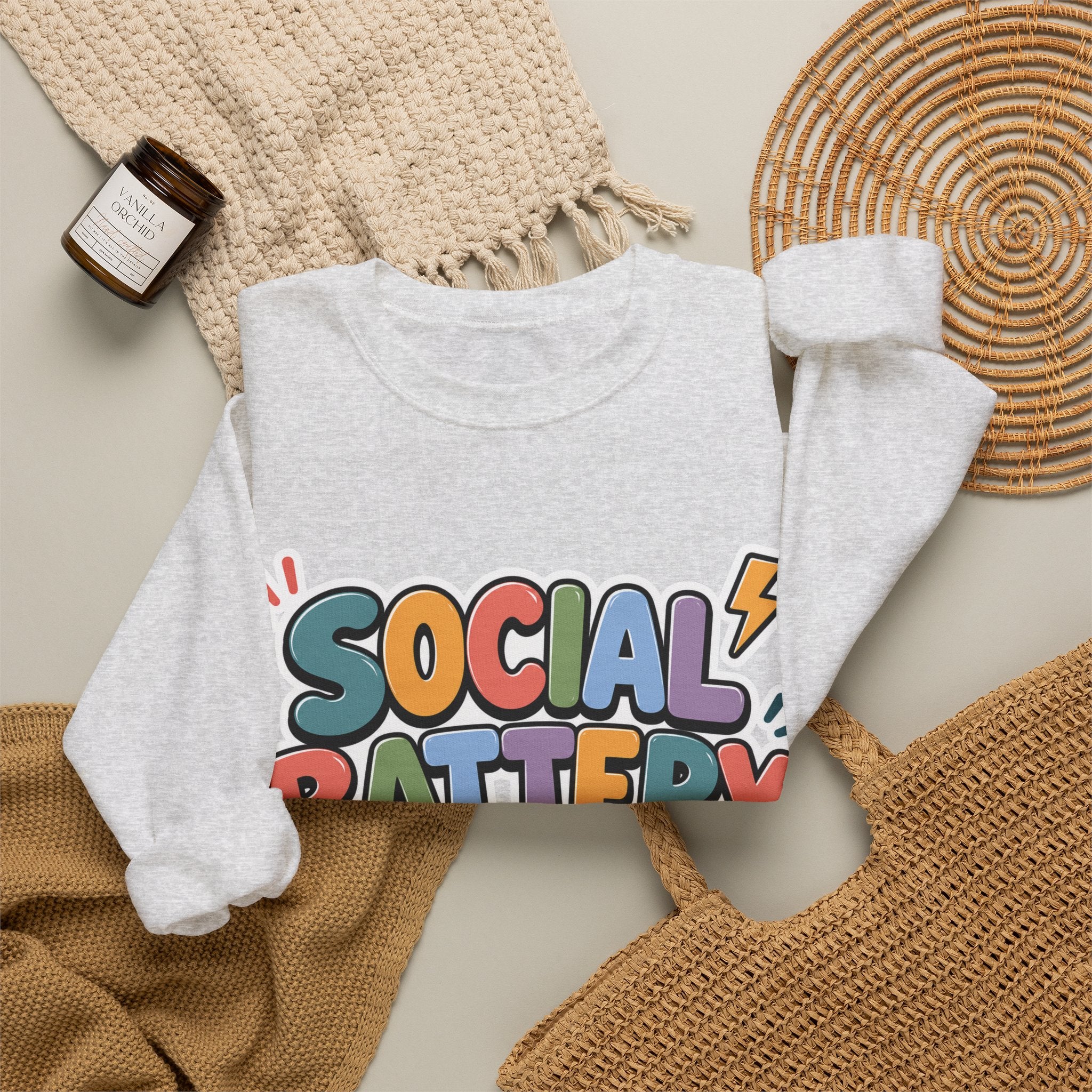 Social Battery Drained Crewneck Sweatshirt | Funny Introvert Sweatshirt | Low Battery Graphic Pullover | Mental Health Humor | Unisex Gift