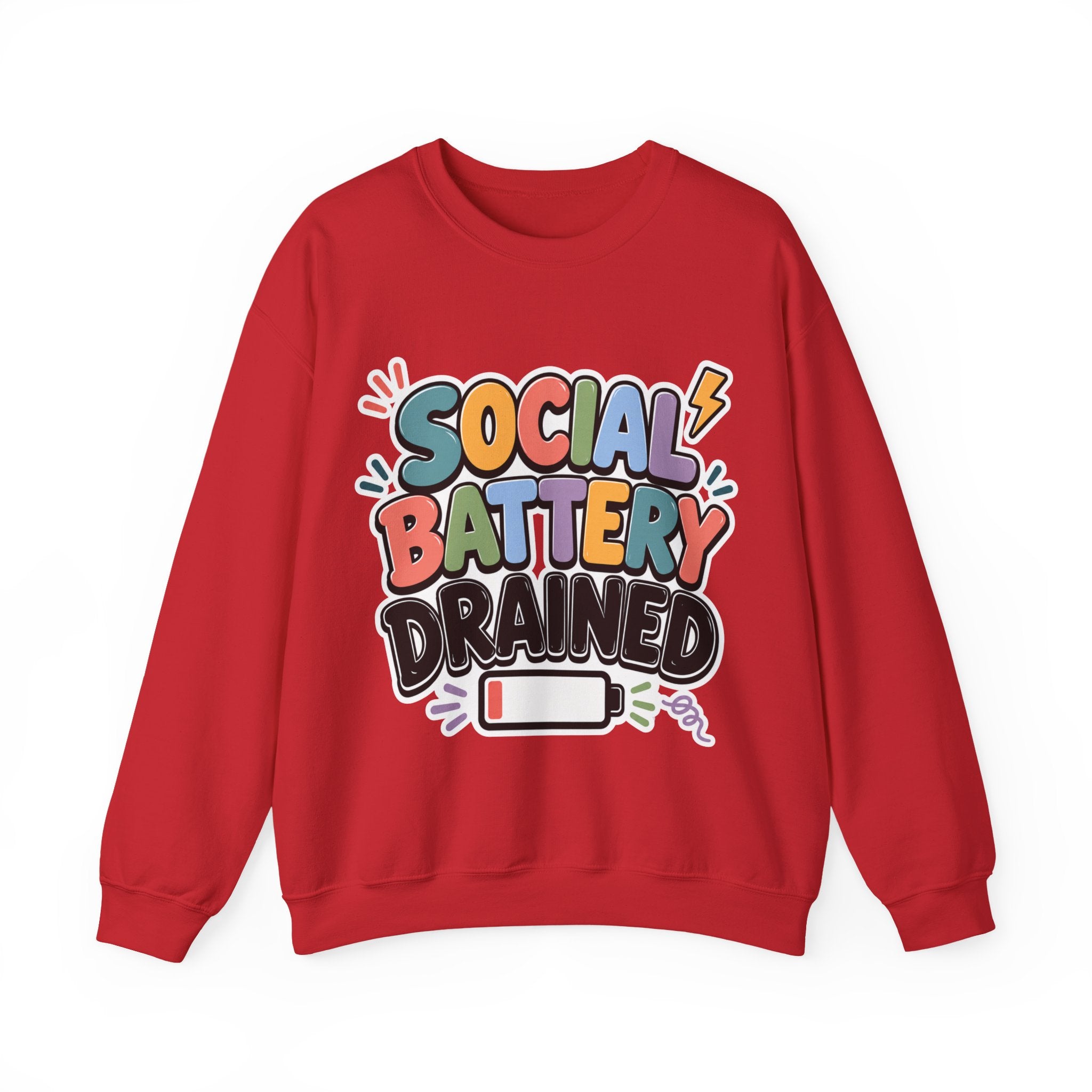 Social Battery Drained Crewneck Sweatshirt | Funny Introvert Sweatshirt | Low Battery Graphic Pullover | Mental Health Humor | Unisex Gift