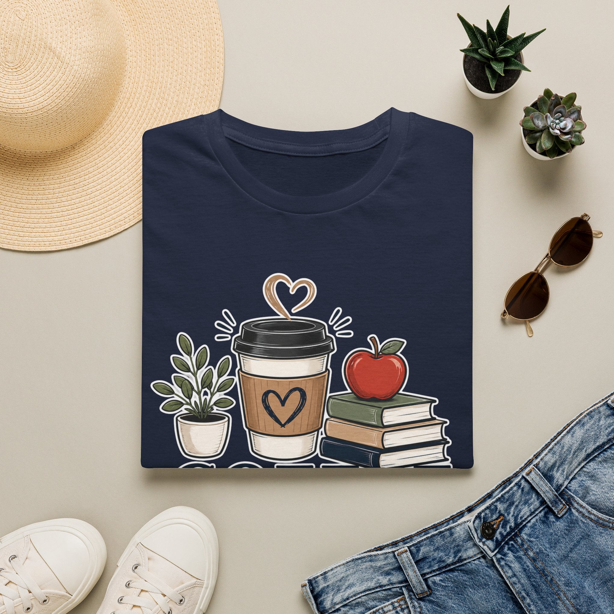 Coffee Teach Inspire Shirt | Teacher T-Shirt | Coffee Books Apple Graphic Tee | Elementary Teacher Gift | Back to School Apparel