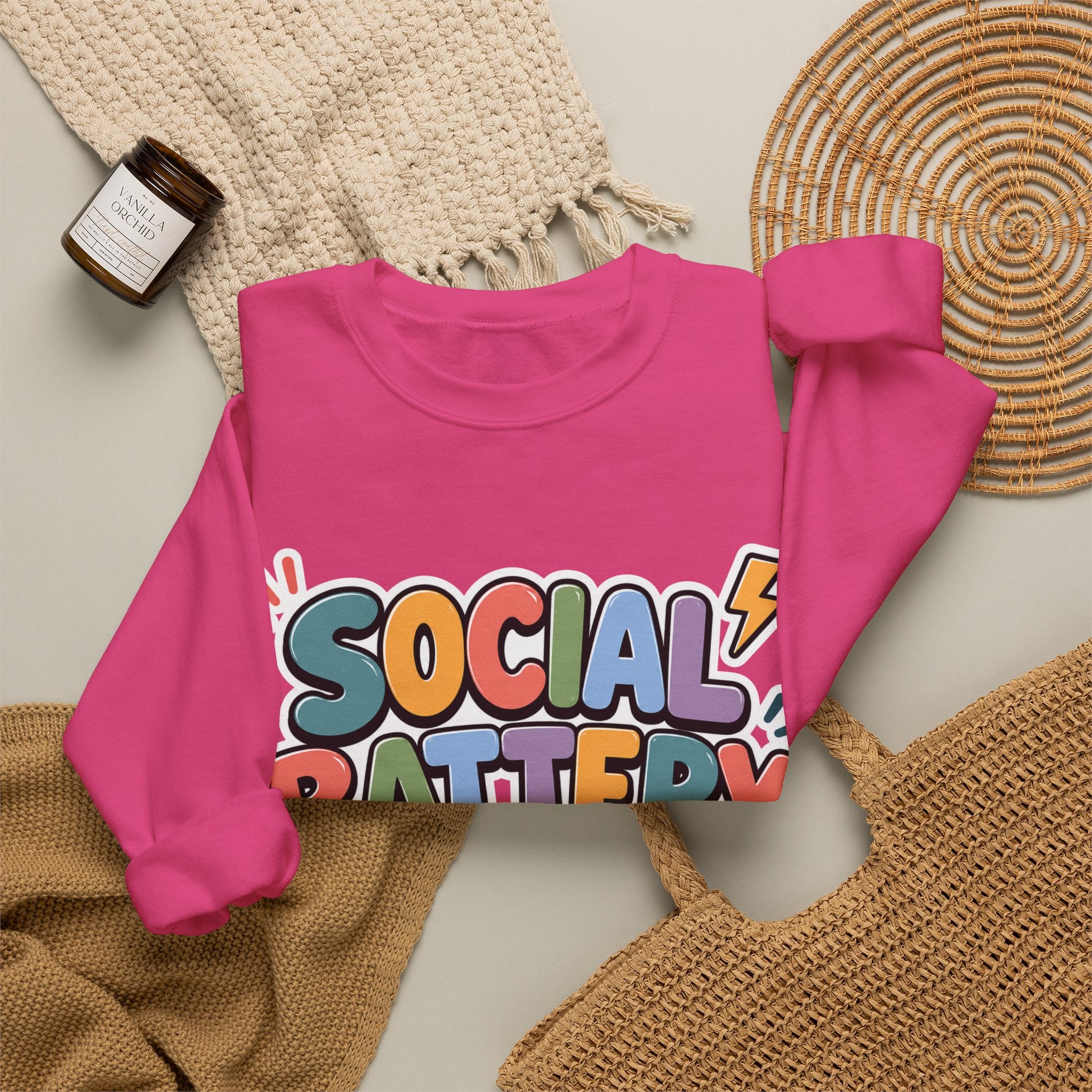 Social Battery Drained Crewneck Sweatshirt | Funny Introvert Sweatshirt | Low Battery Graphic Pullover | Mental Health Humor | Unisex Gift