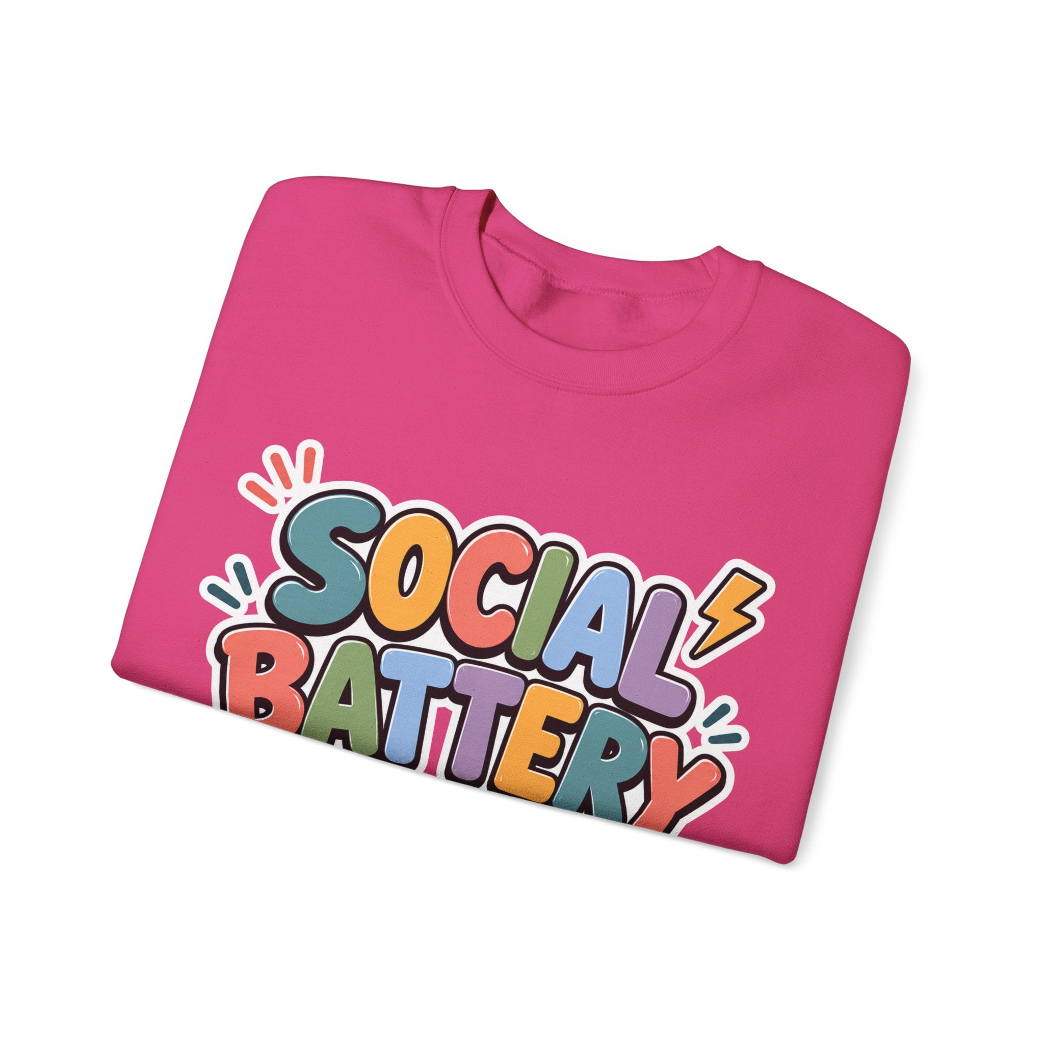 Social Battery Drained Crewneck Sweatshirt | Funny Introvert Sweatshirt | Low Battery Graphic Pullover | Mental Health Humor | Unisex Gift