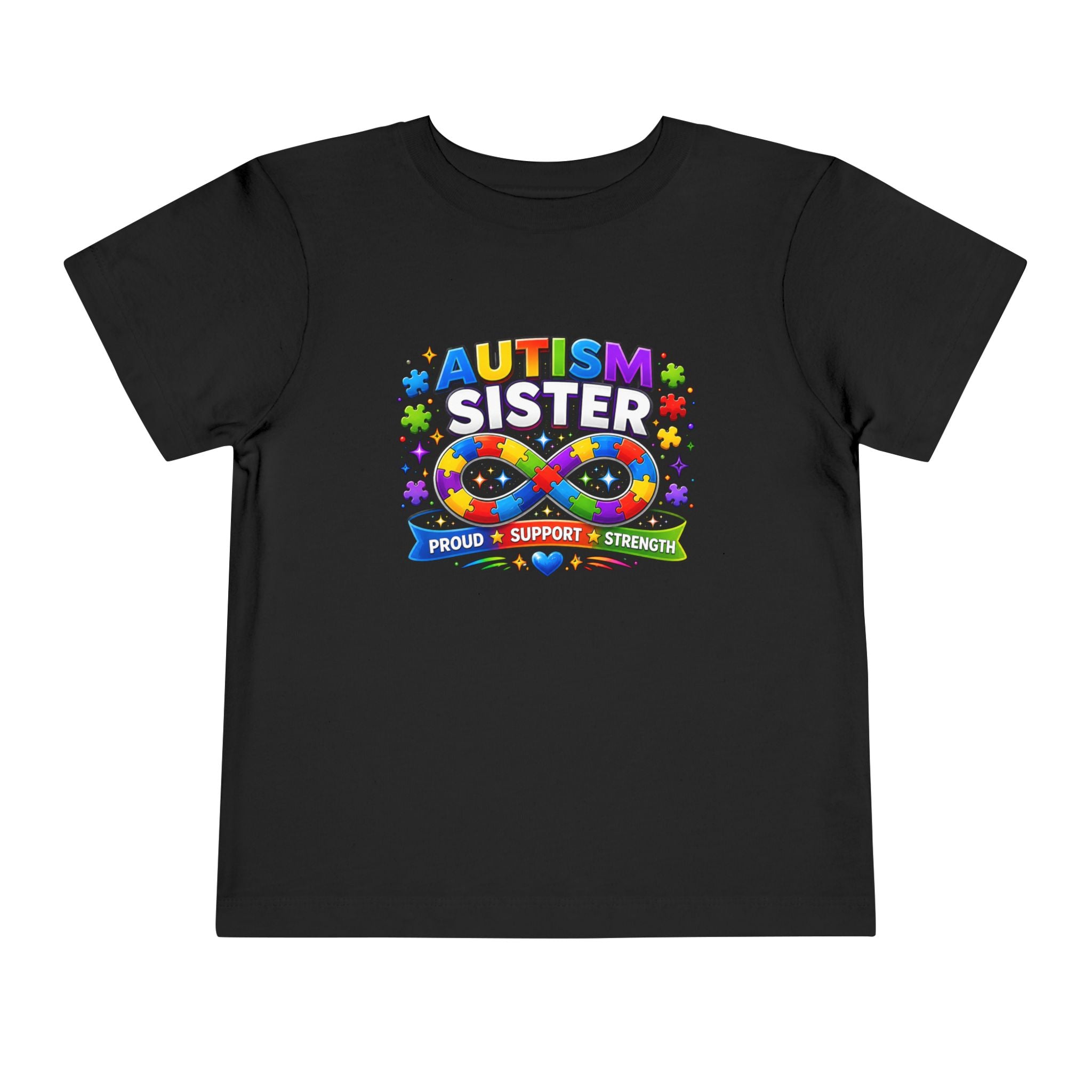 Autism Sister Toddler Tee — Proud Support Strength Puzzle Ribbon