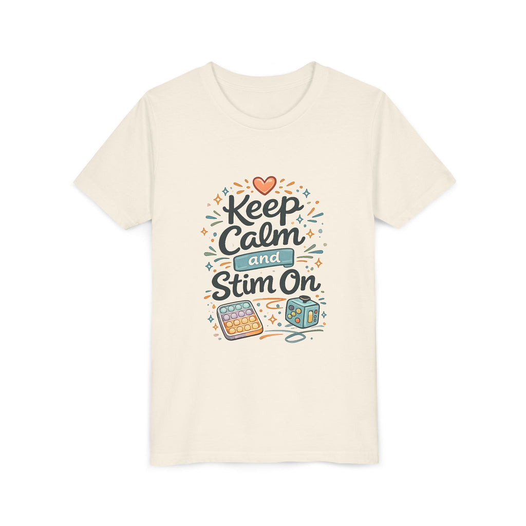 Keep Calm and Stim On Youth Shirt Autism Sensory T Shirt Neurodivergent Kids Tee Fidget Toy Gift Special Needs Awareness