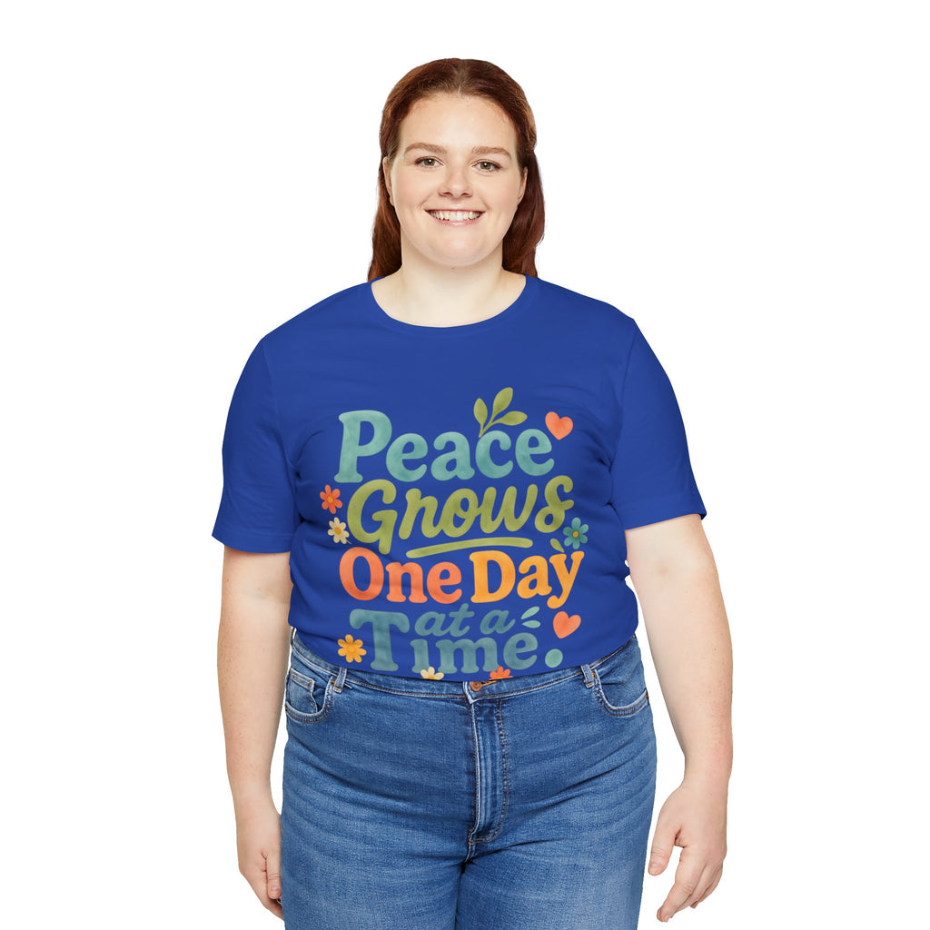 Peace Grows One Day at a Time Tee | Positive Quote Floral Typography