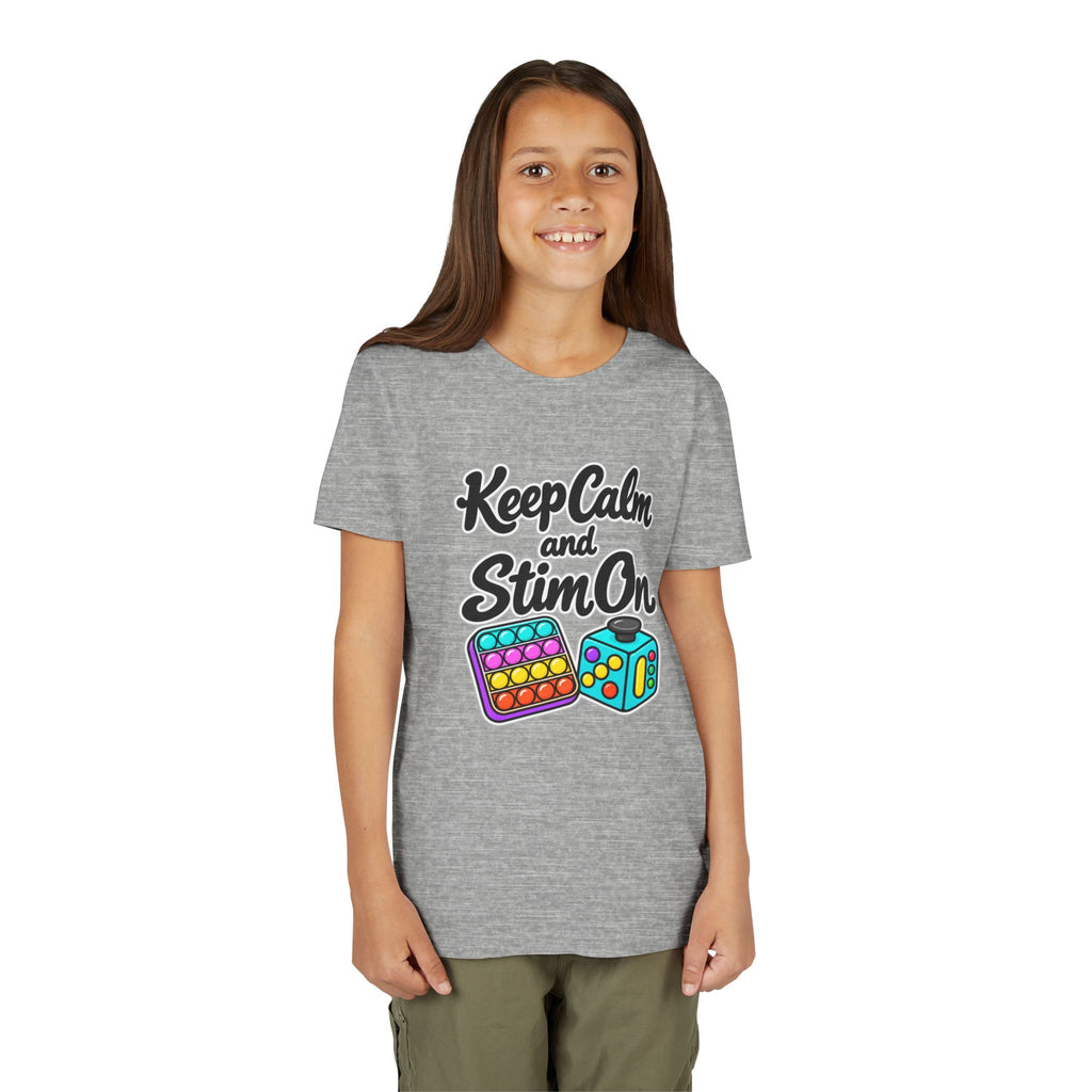 Keep Calm and Stim On Youth Shirt Autism Sensory T Shirt Neurodivergent Kids Tee Fidget Toy Gift Special Needs Awareness