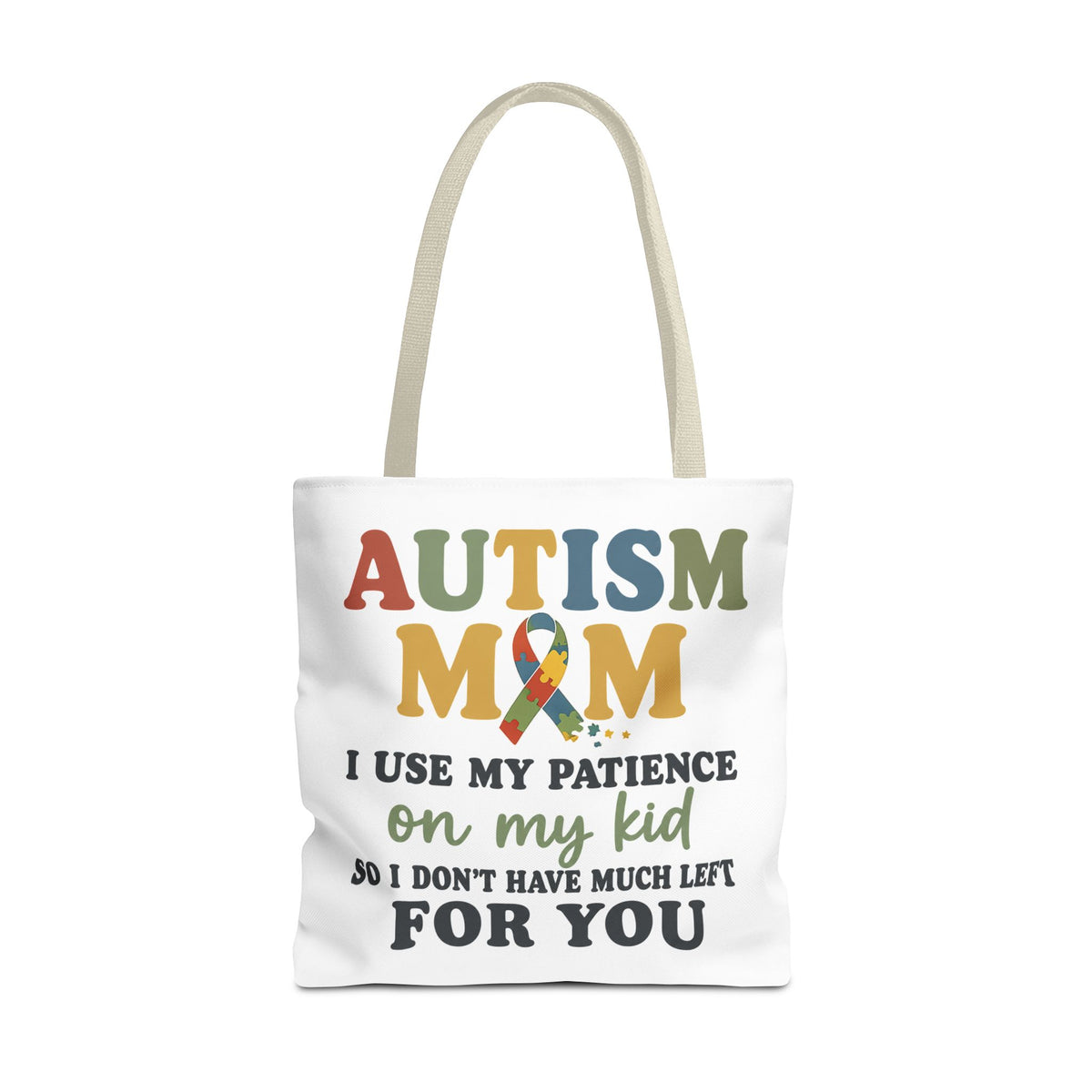 Autism Mom Ribbon Typography Tote Bag, Autism Awareness Tote, Autism Support Bag, Autism Mom Gift, Neurodiversity Canvas Tote Bag