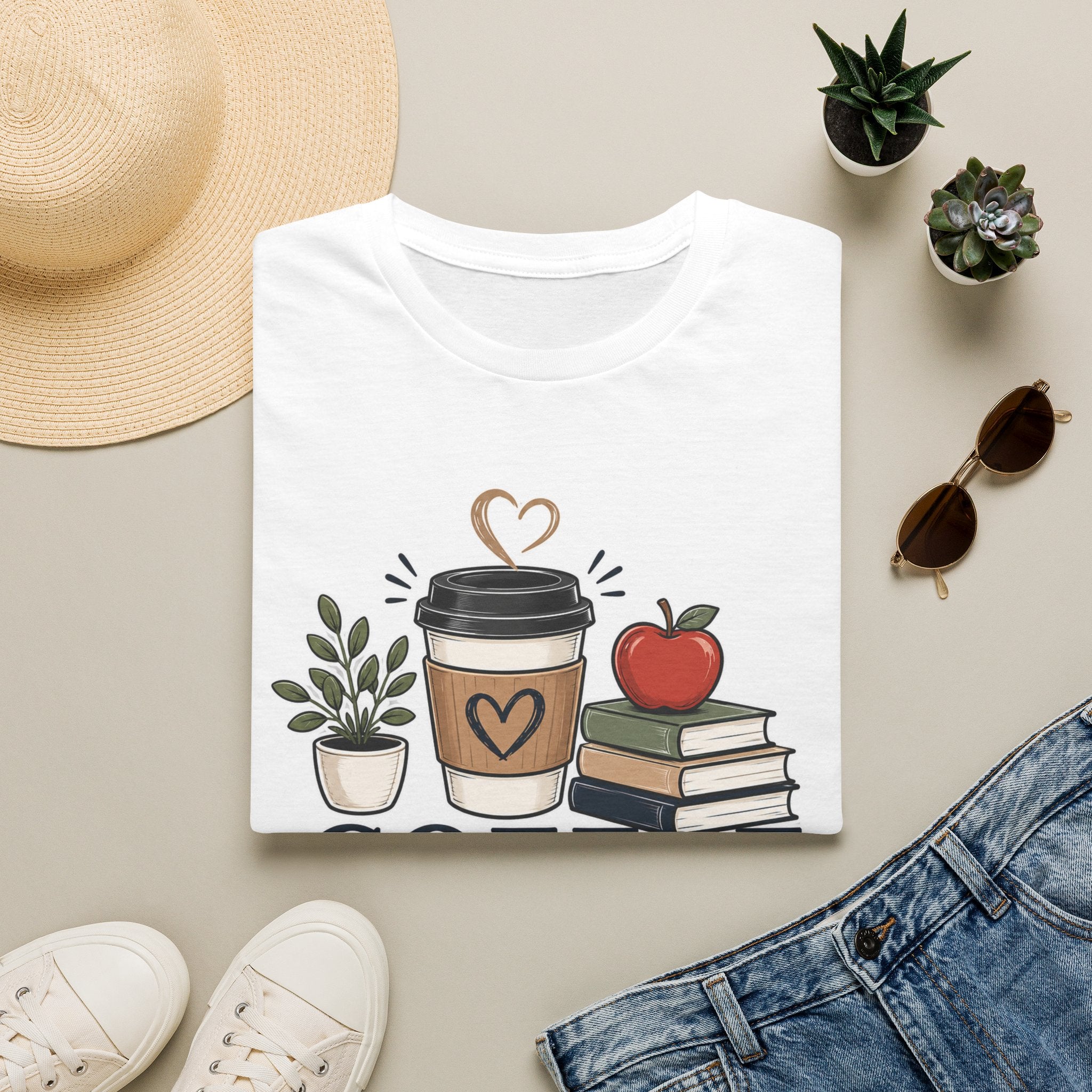 Coffee Teach Inspire Shirt | Teacher T-Shirt | Coffee Books Apple Graphic Tee | Elementary Teacher Gift | Back to School Apparel