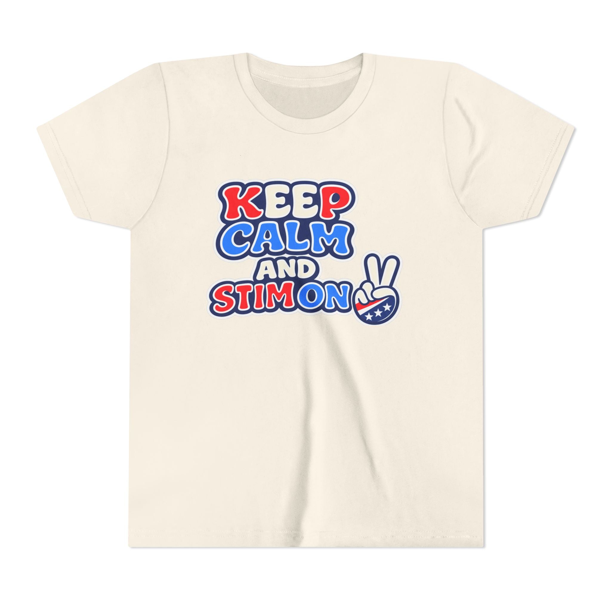 Keep Calm and Stim On Youth Shirt Autism Awareness T Shirt Peace Sign Tee Neurodivergent Kids Sensory Shirt Special Needs Gift