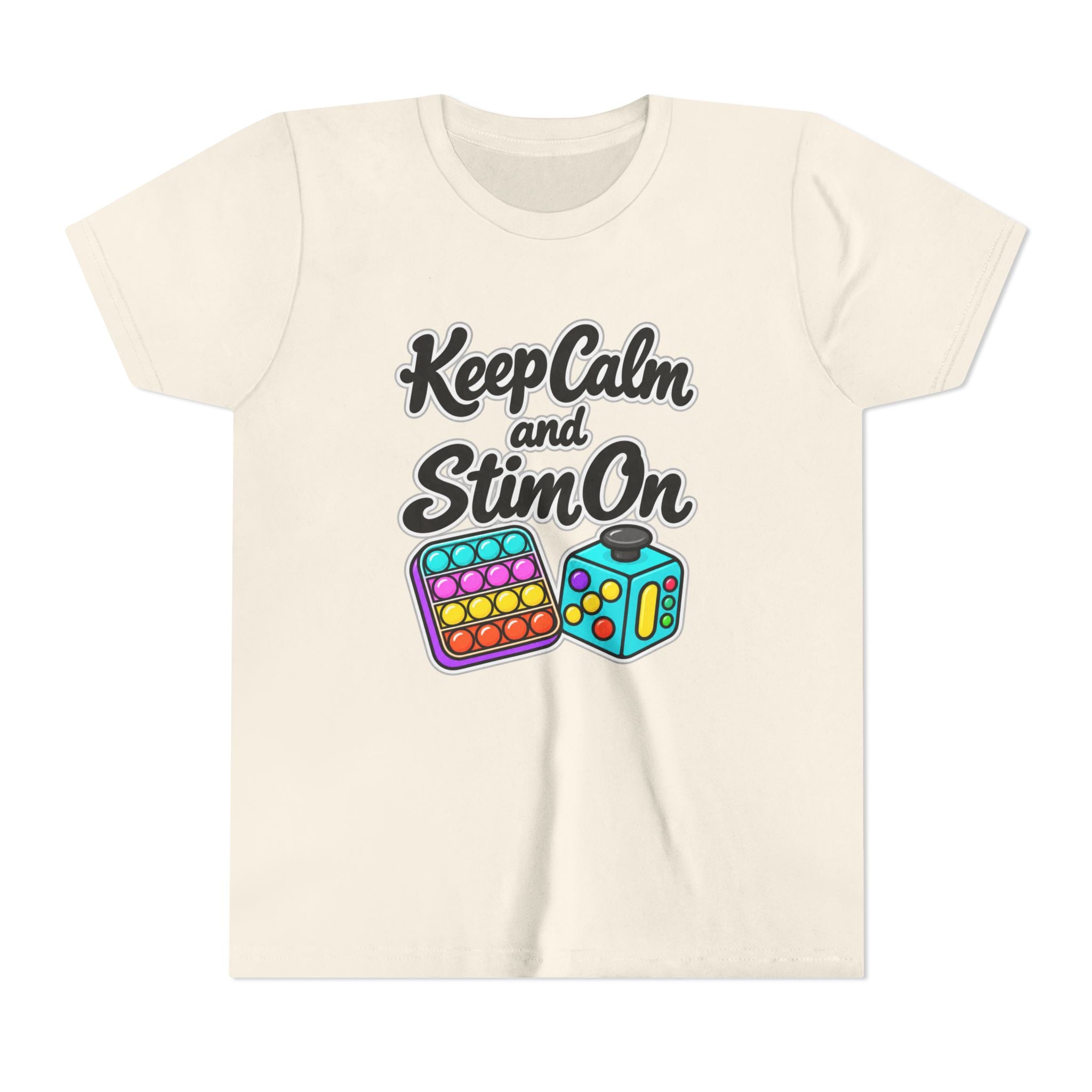 Keep Calm and Stim On Youth Shirt Autism Sensory T Shirt Neurodivergent Kids Tee Fidget Toy Gift Special Needs Awareness