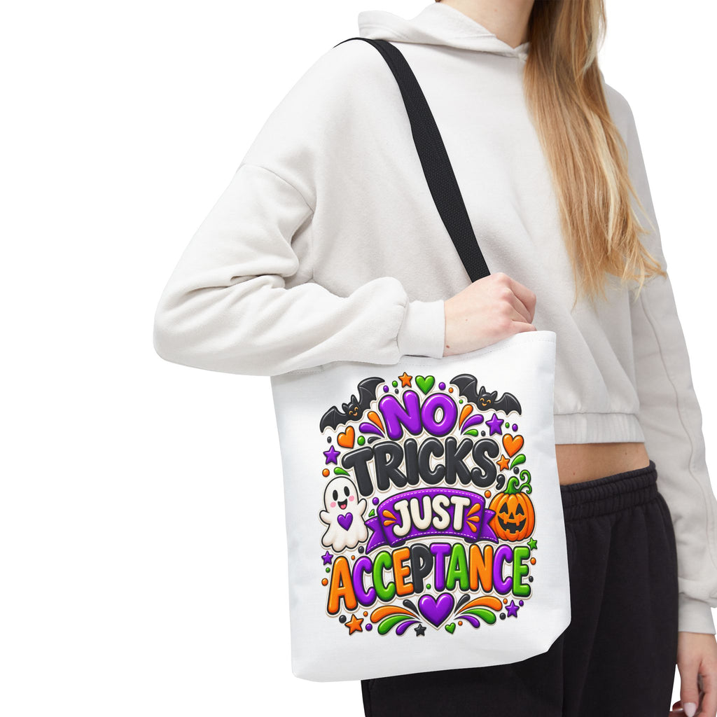 No Tricks Just Acceptance Tote Bag, Halloween Autism Awareness Bag, Autism Acceptance Canvas Tote, Inclusive Halloween Gift