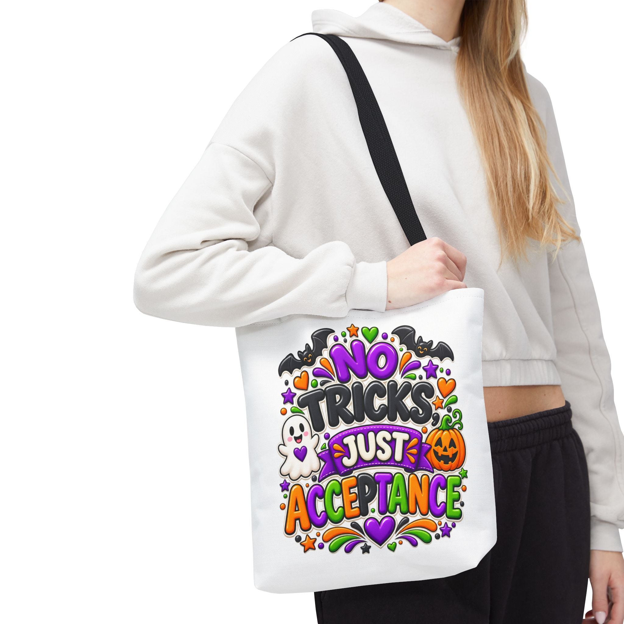 No Tricks Just Acceptance Tote Bag, Halloween Autism Awareness Bag, Autism Acceptance Canvas Tote, Inclusive Halloween Gift
