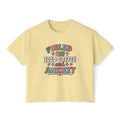 Fueled On Iced Coffee And Anxiety Boxy Tee, Women's Cute Retro Lettering Shirt, Funny Mental Health T-Shirt, Trendy Coffee Lover Gift