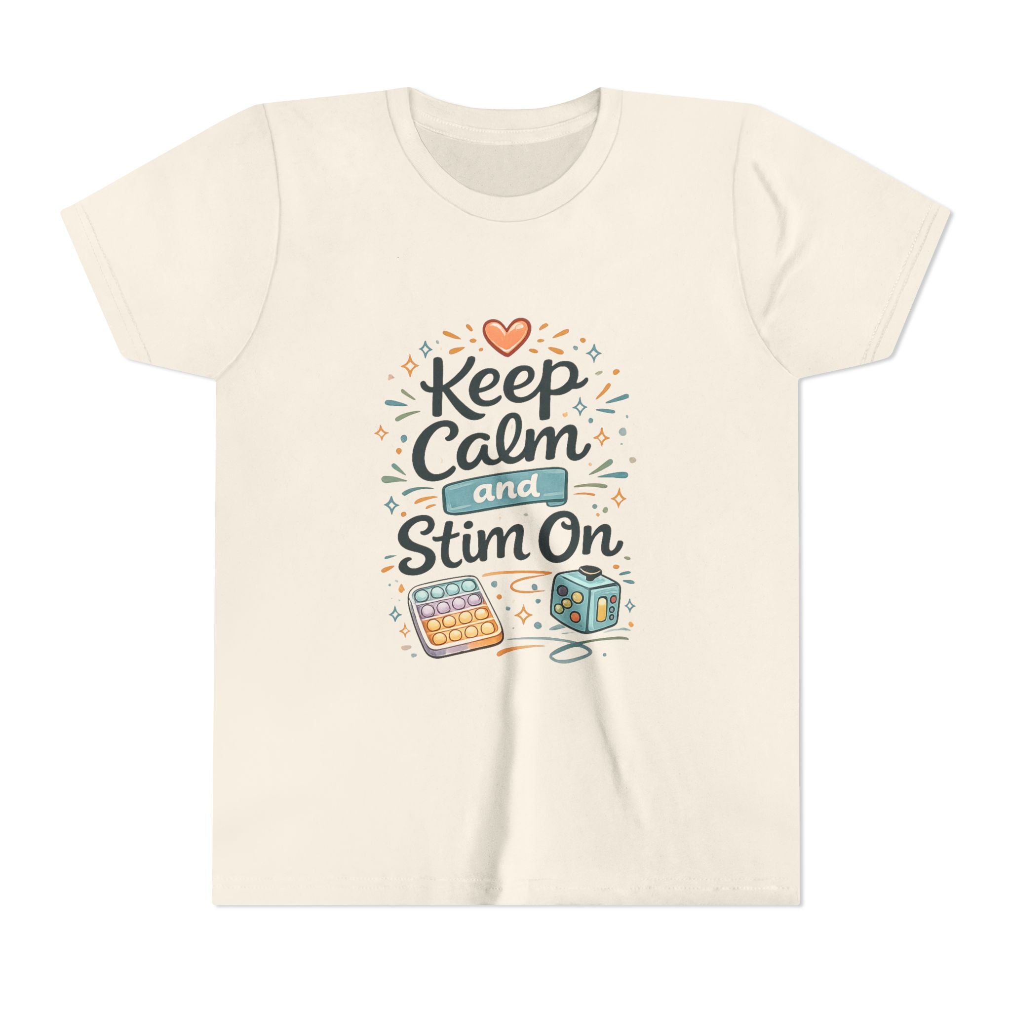 Keep Calm and Stim On Youth Shirt Autism Sensory T Shirt Neurodivergent Kids Tee Fidget Toy Gift Special Needs Awareness