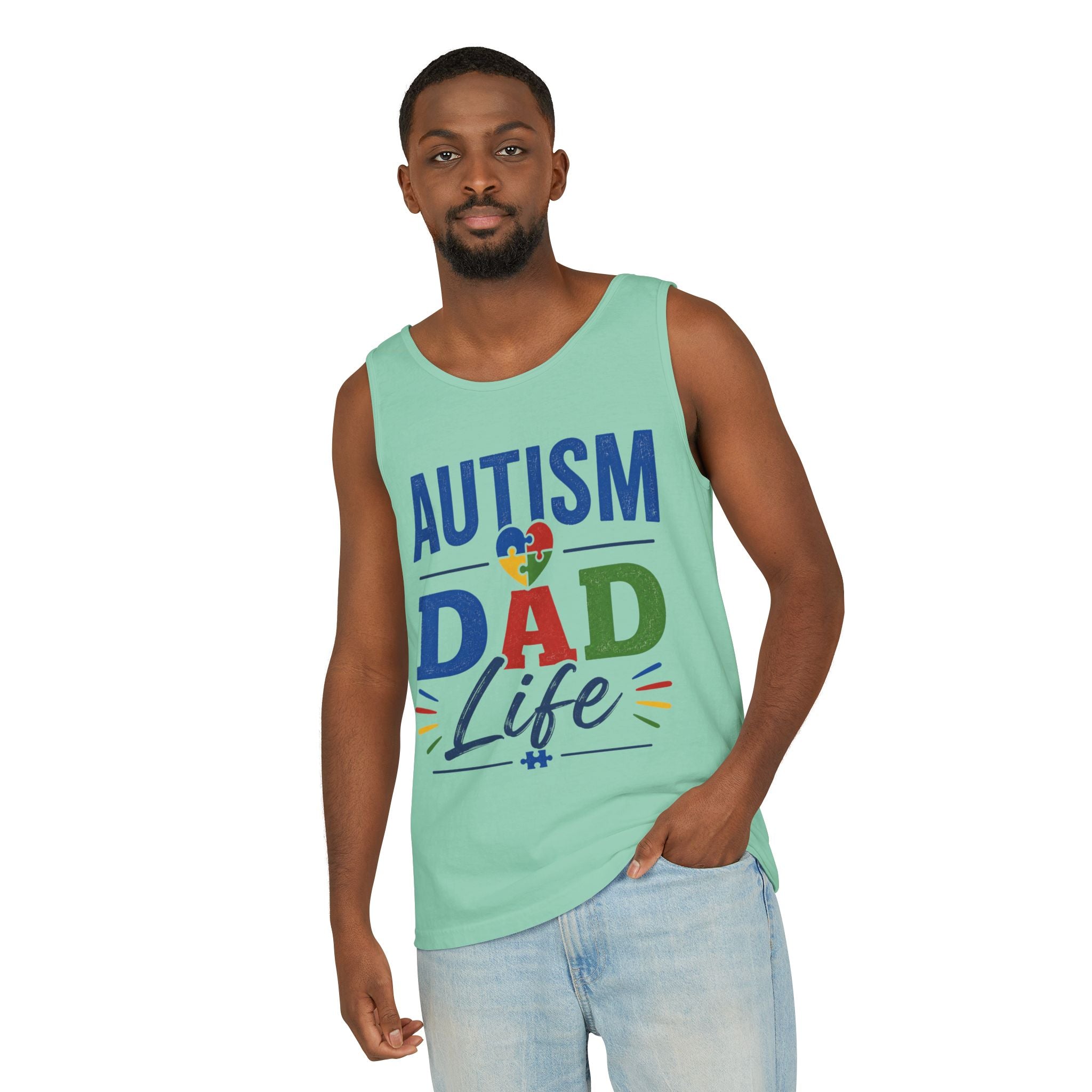 Autism Dad Life Tank Top | Awareness Puzzle Heart, Father Support