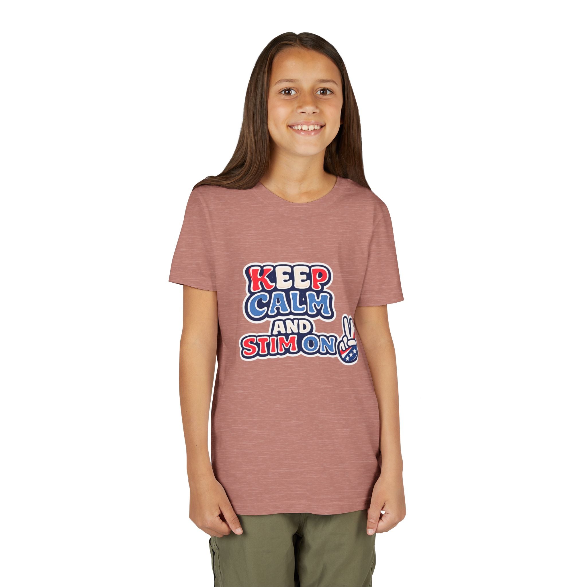 Keep Calm and Stim On Youth Shirt Autism Awareness T Shirt Peace Sign Tee Neurodivergent Kids Sensory Shirt Special Needs Gift