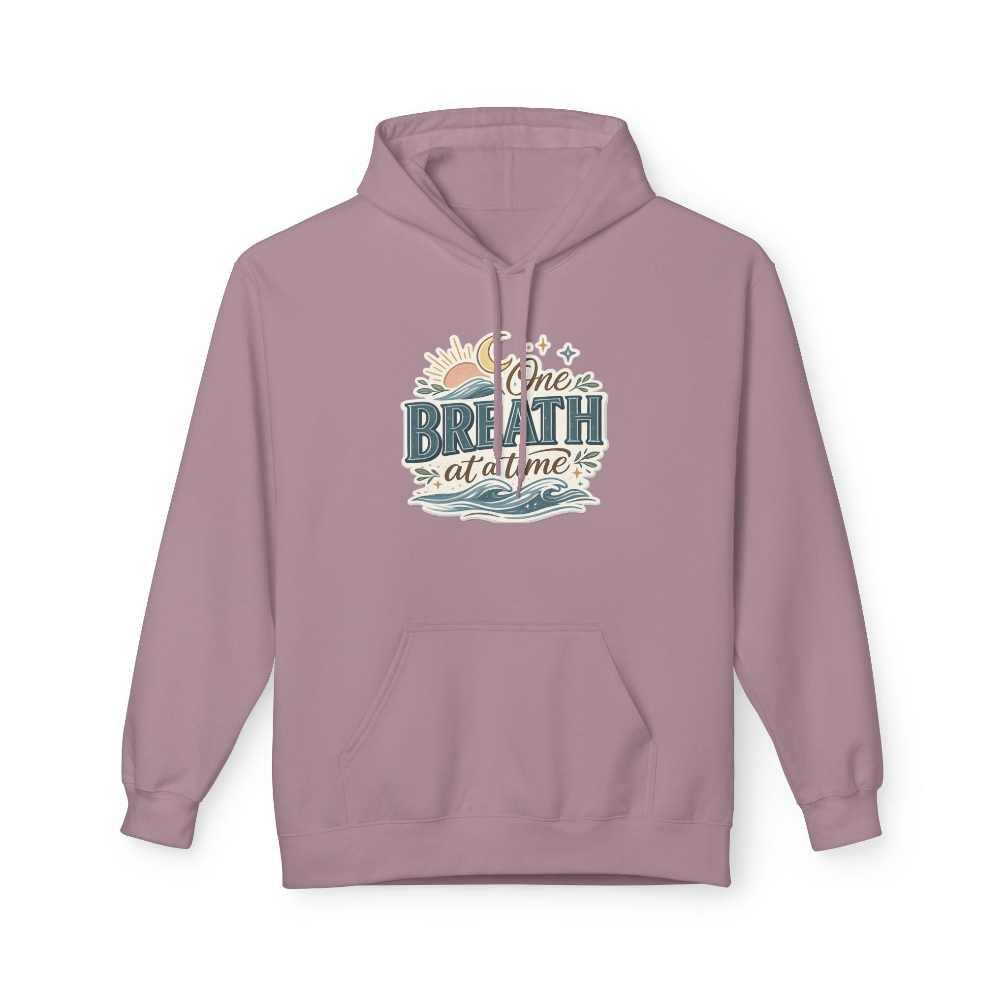 One Breath at a Time Hoodie | Ocean Waves Sun Illustration