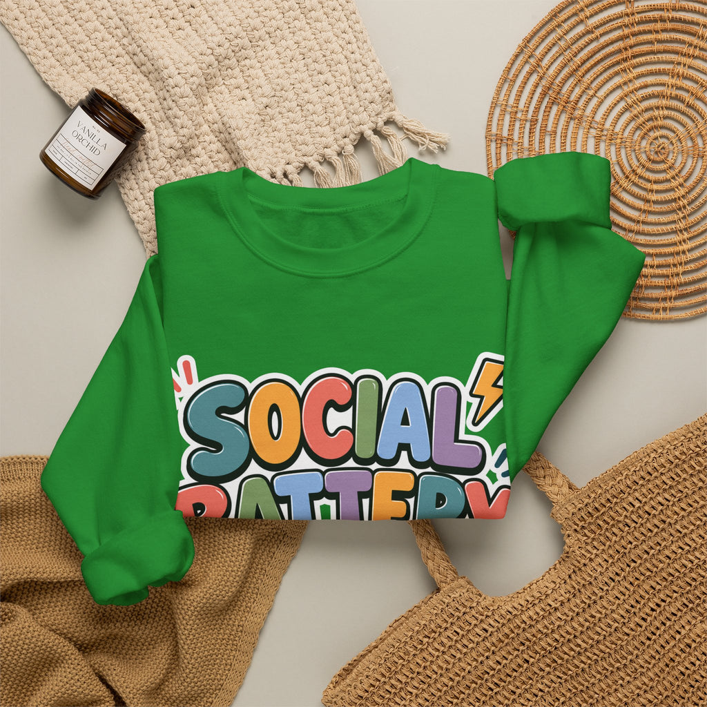 Social Battery Drained Crewneck Sweatshirt | Funny Introvert Sweatshirt | Low Battery Graphic Pullover | Mental Health Humor | Unisex Gift